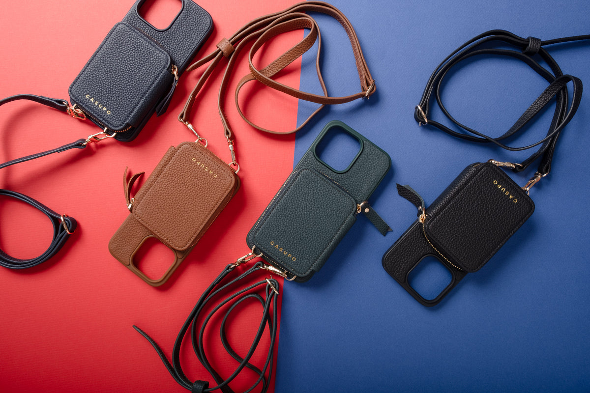 Leather iPhone Case with Wallet and Long Strap – For iPhone 13, 14 & 15 (Pro & Pro Max)