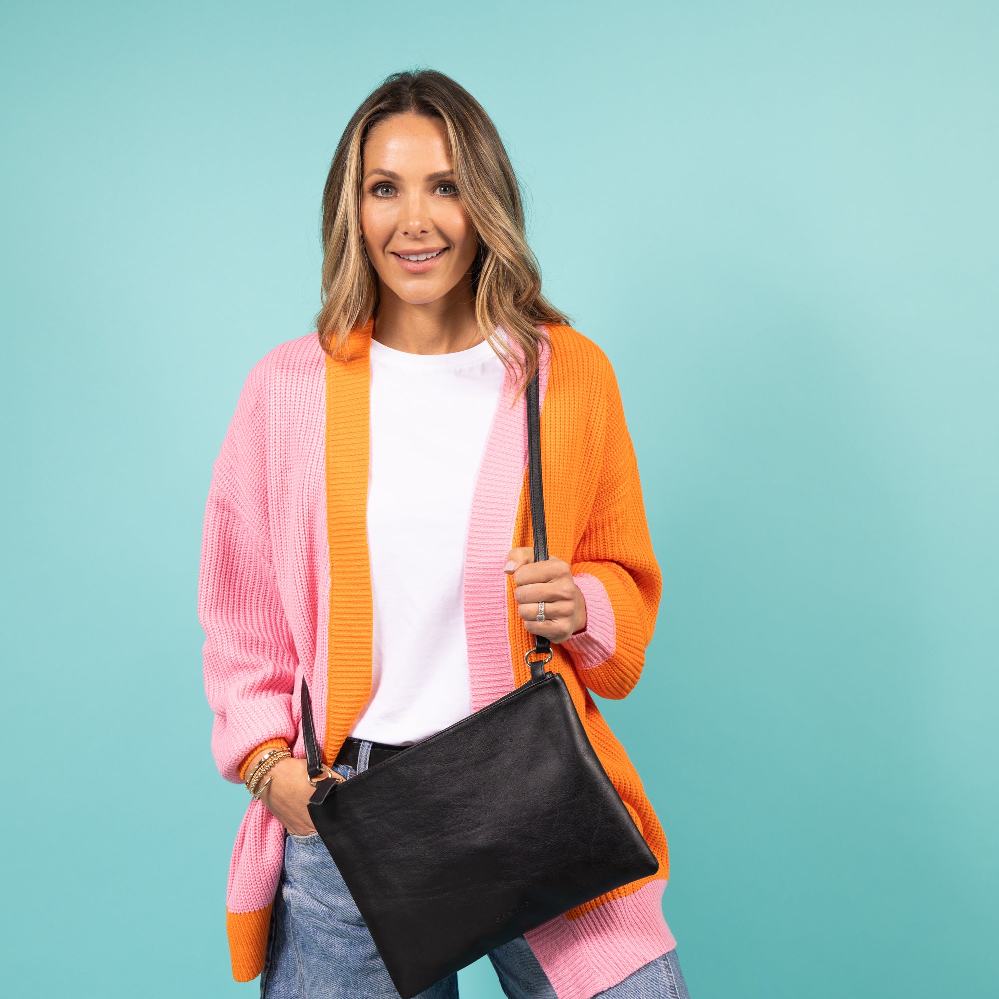 black leather crossbody bag and clutch for new womens