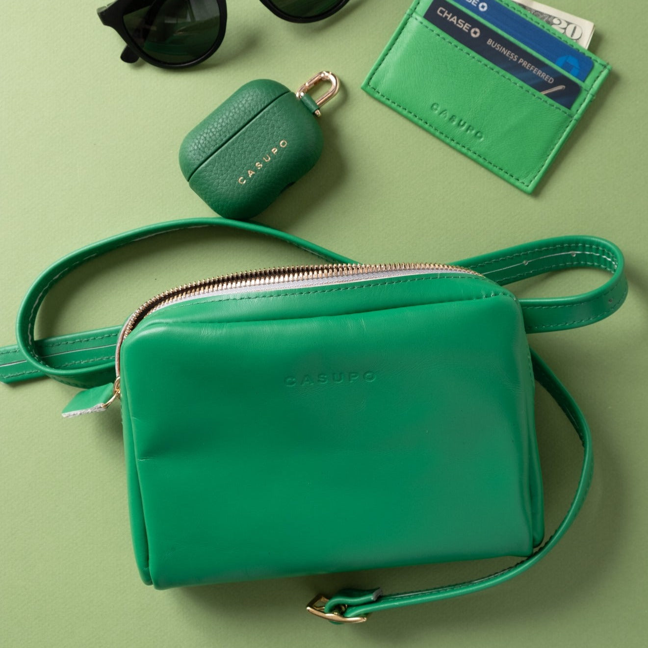 Green leather fanny pack bag for women like clare v and Madewell
