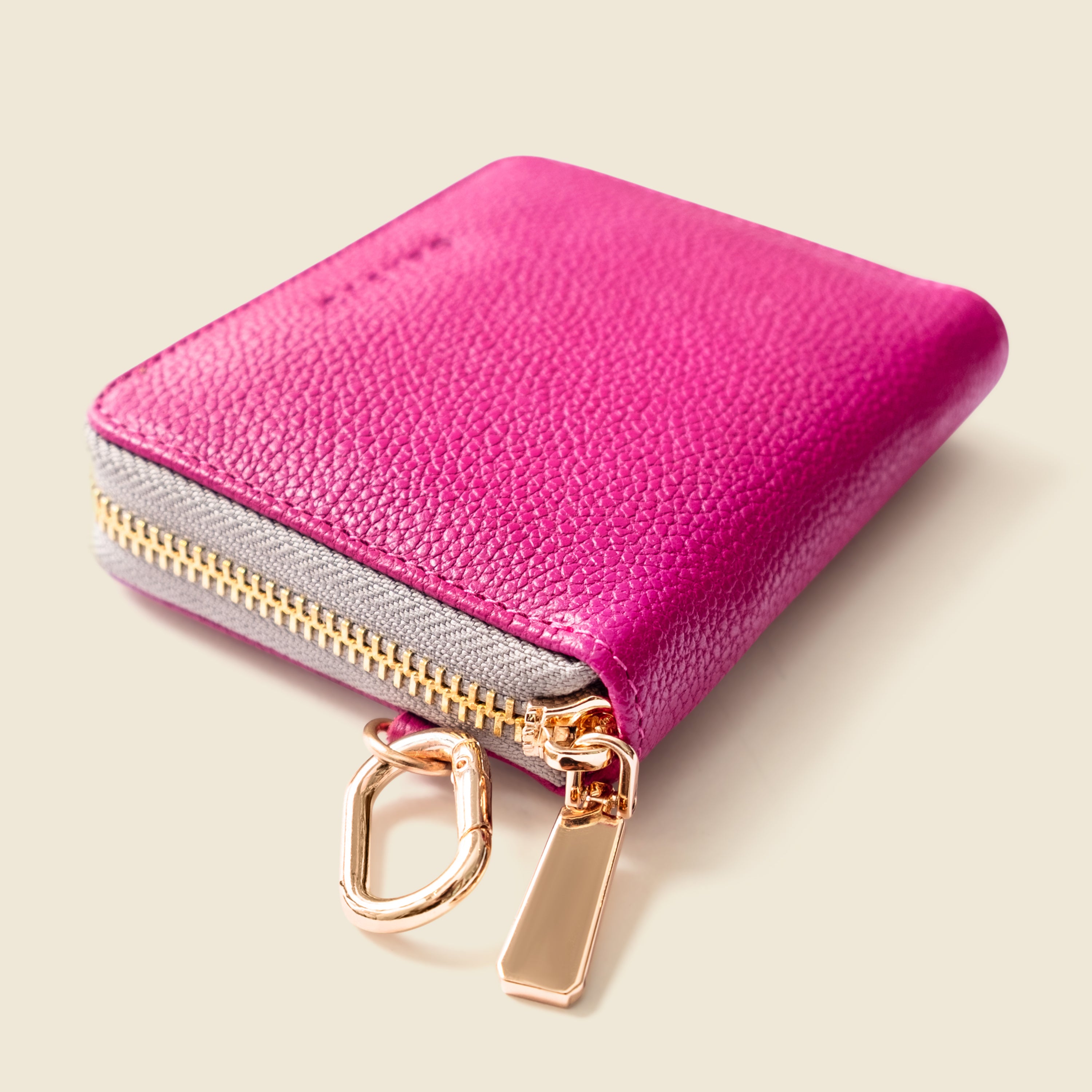 Small Zipper Wallet with Detachable Key Ring - Pink