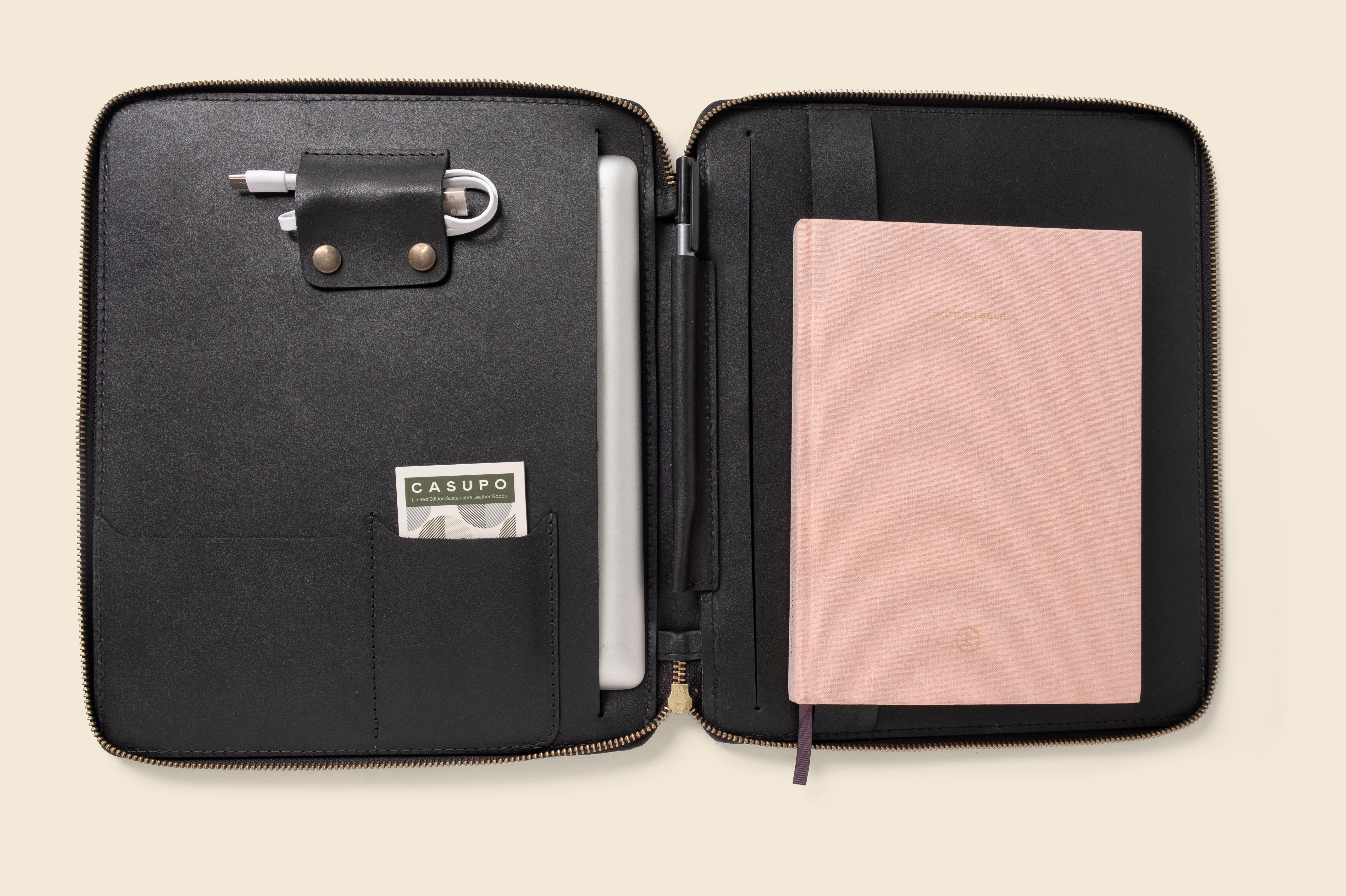 black leather ipad folio