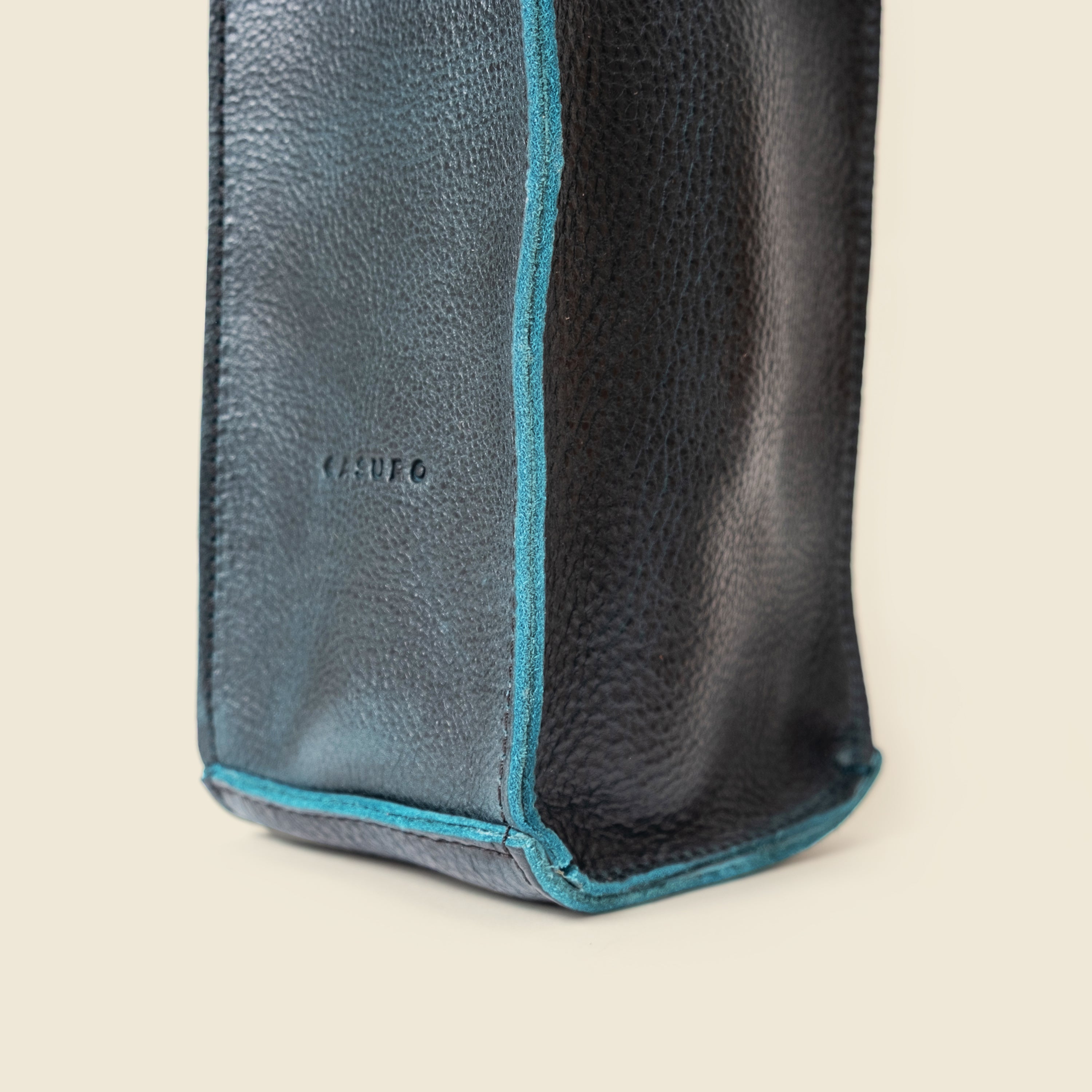 Premium Leather Bottle Tote with Cutout Handle - Midnight Teal
