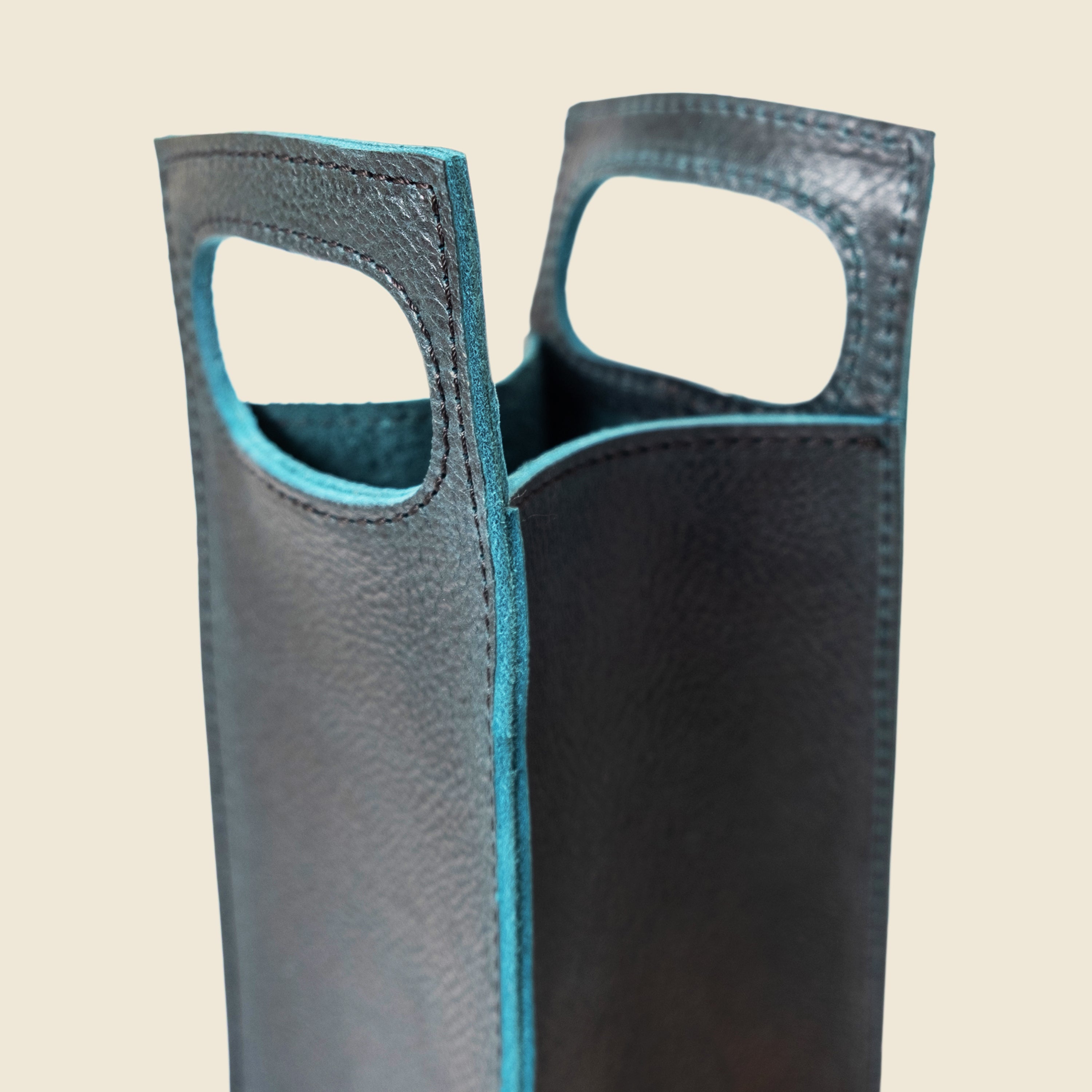Premium Leather Bottle Tote with Cutout Handle - Midnight Teal