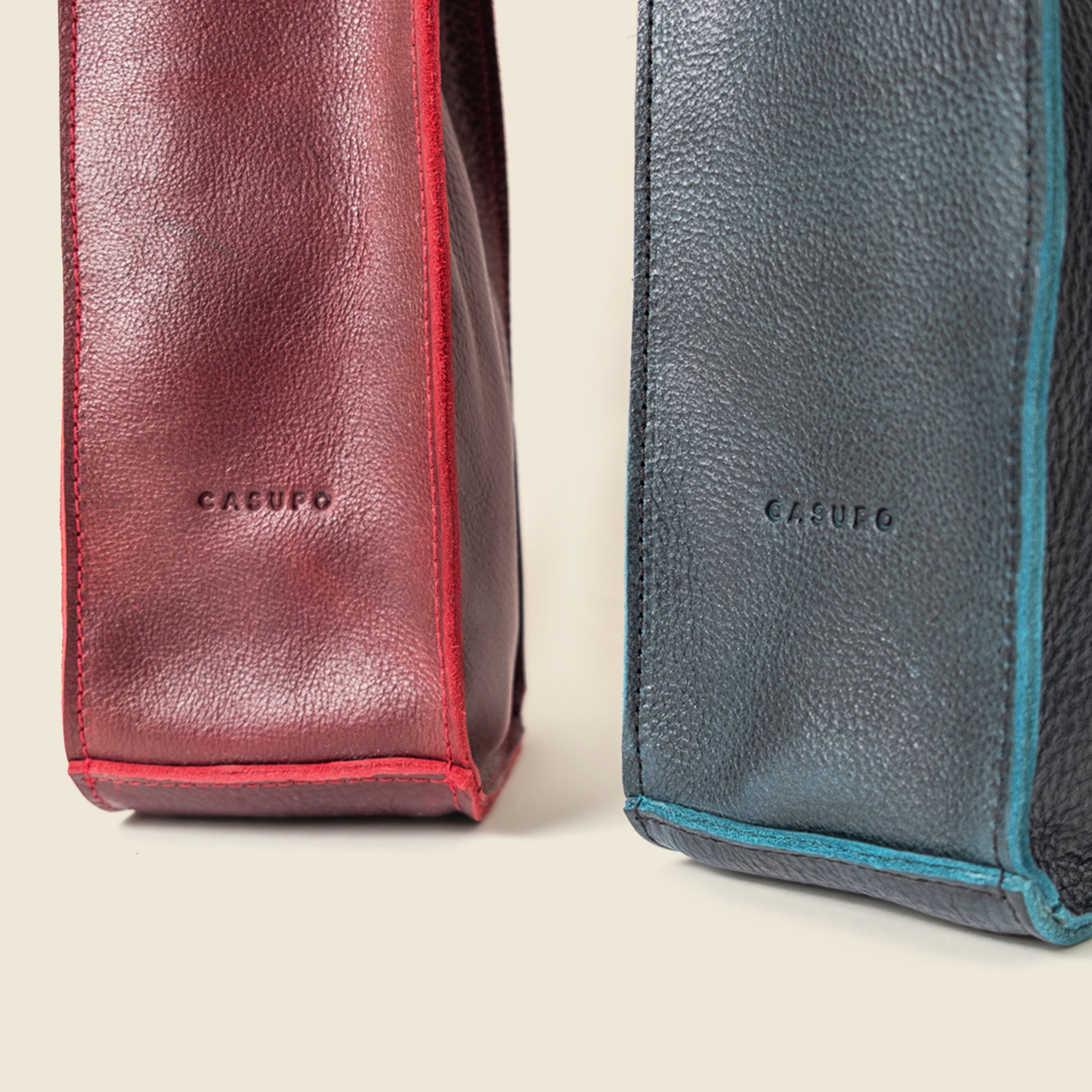 Premium Leather Bottle Tote with Handle - Merlot Red