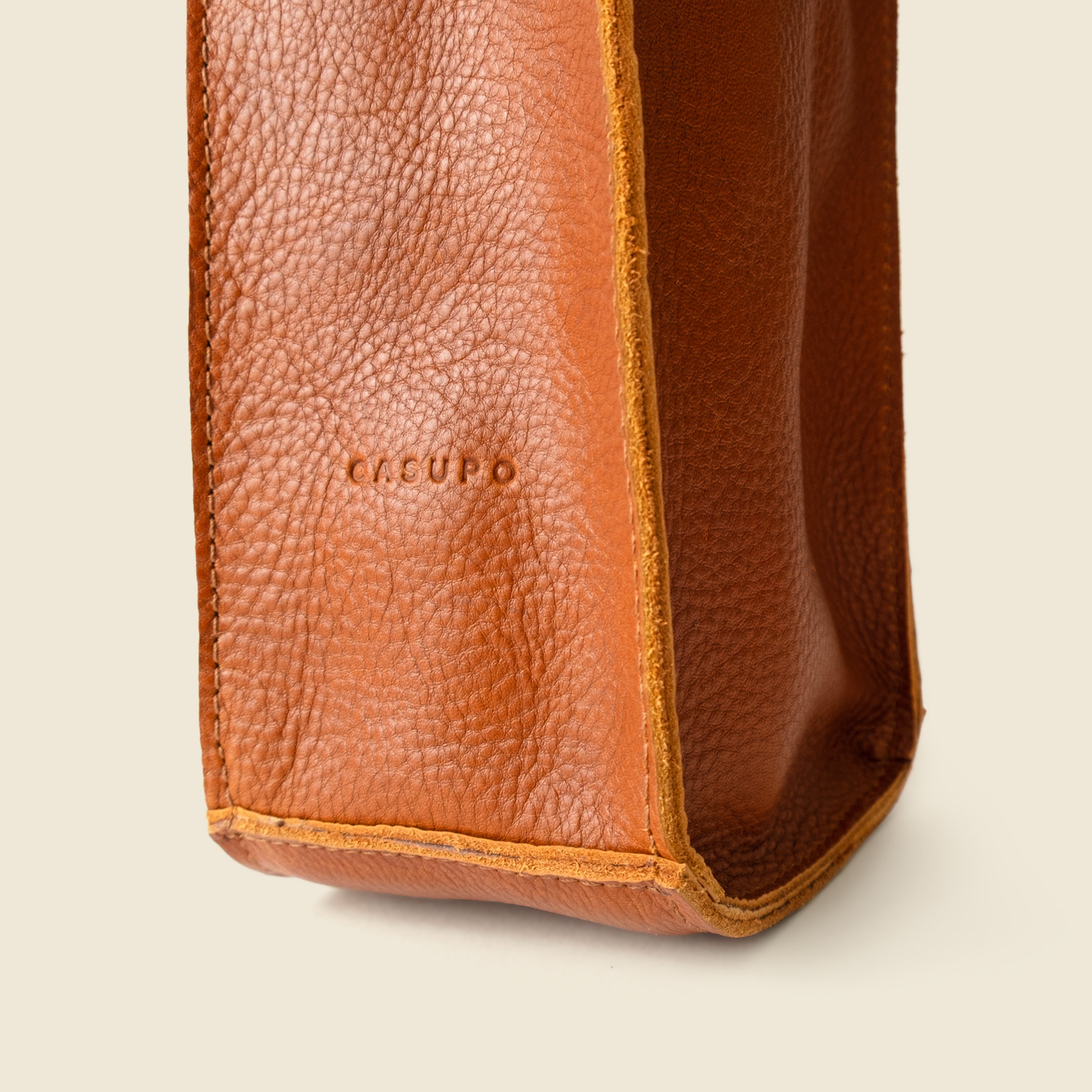 Leather Bottle Tote with Cutout Handle - Natural