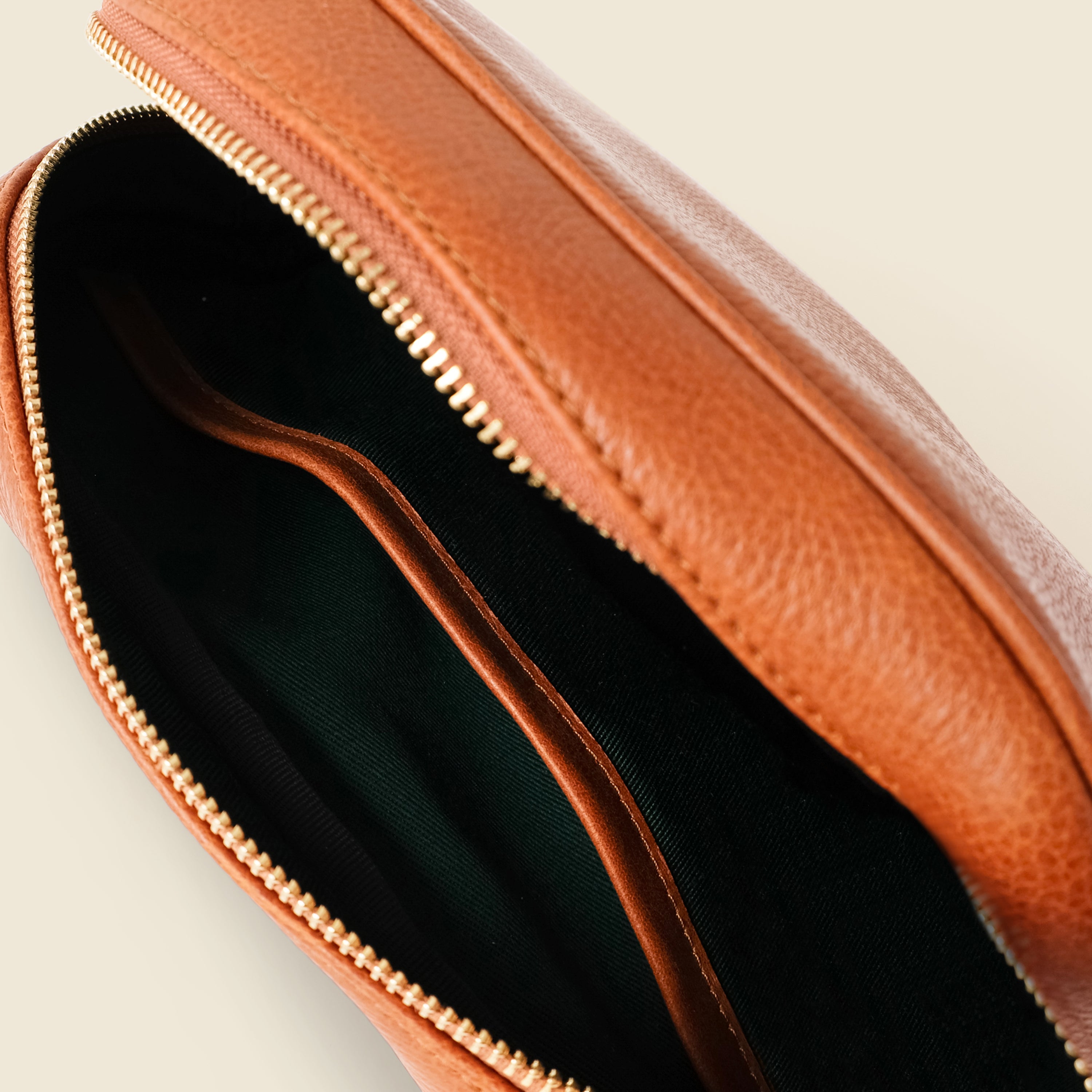 Large Leather Cosmetic Bag - Tan