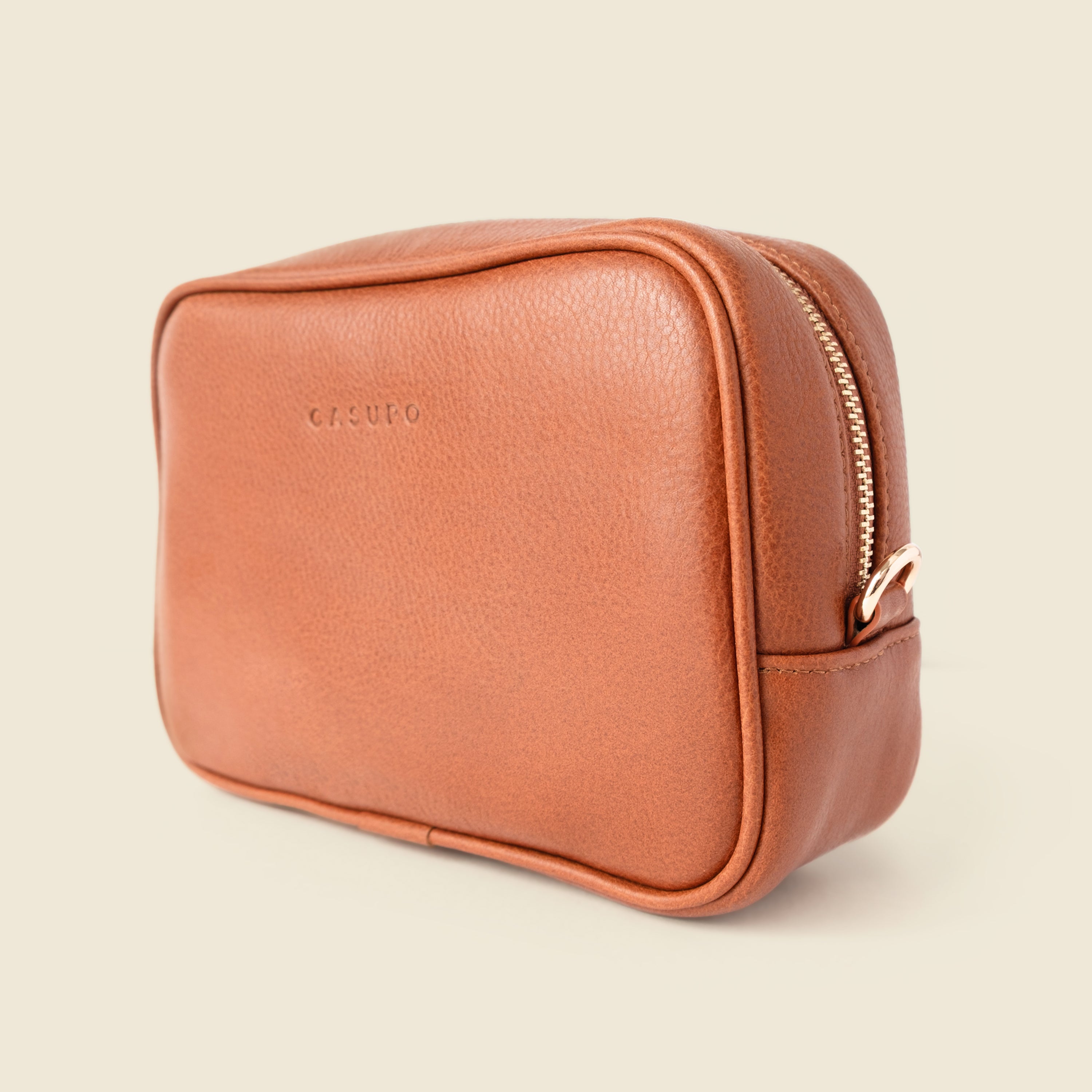 Large Leather Cosmetic Bag - Tan