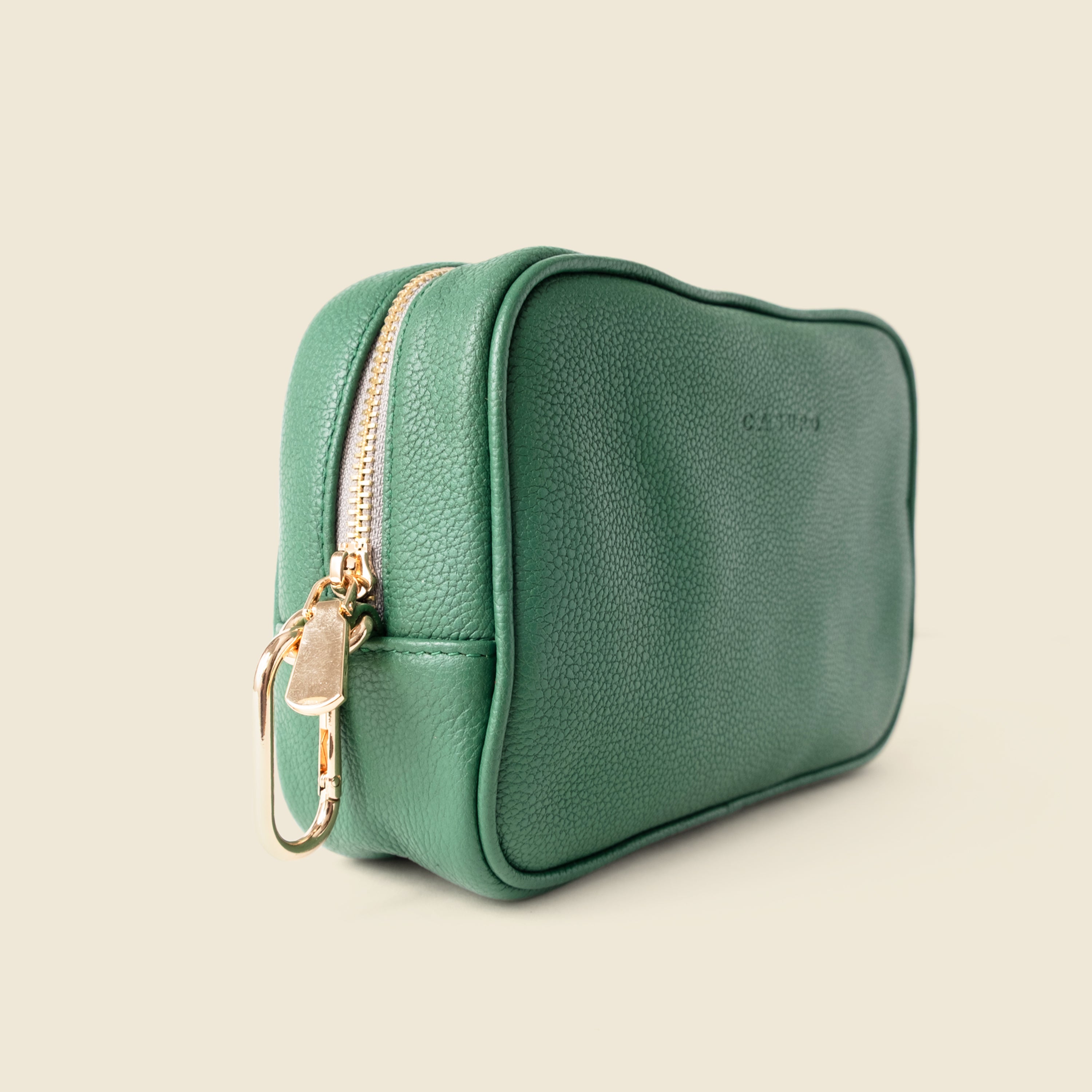 Large Leather Cosmetic Bag - Green