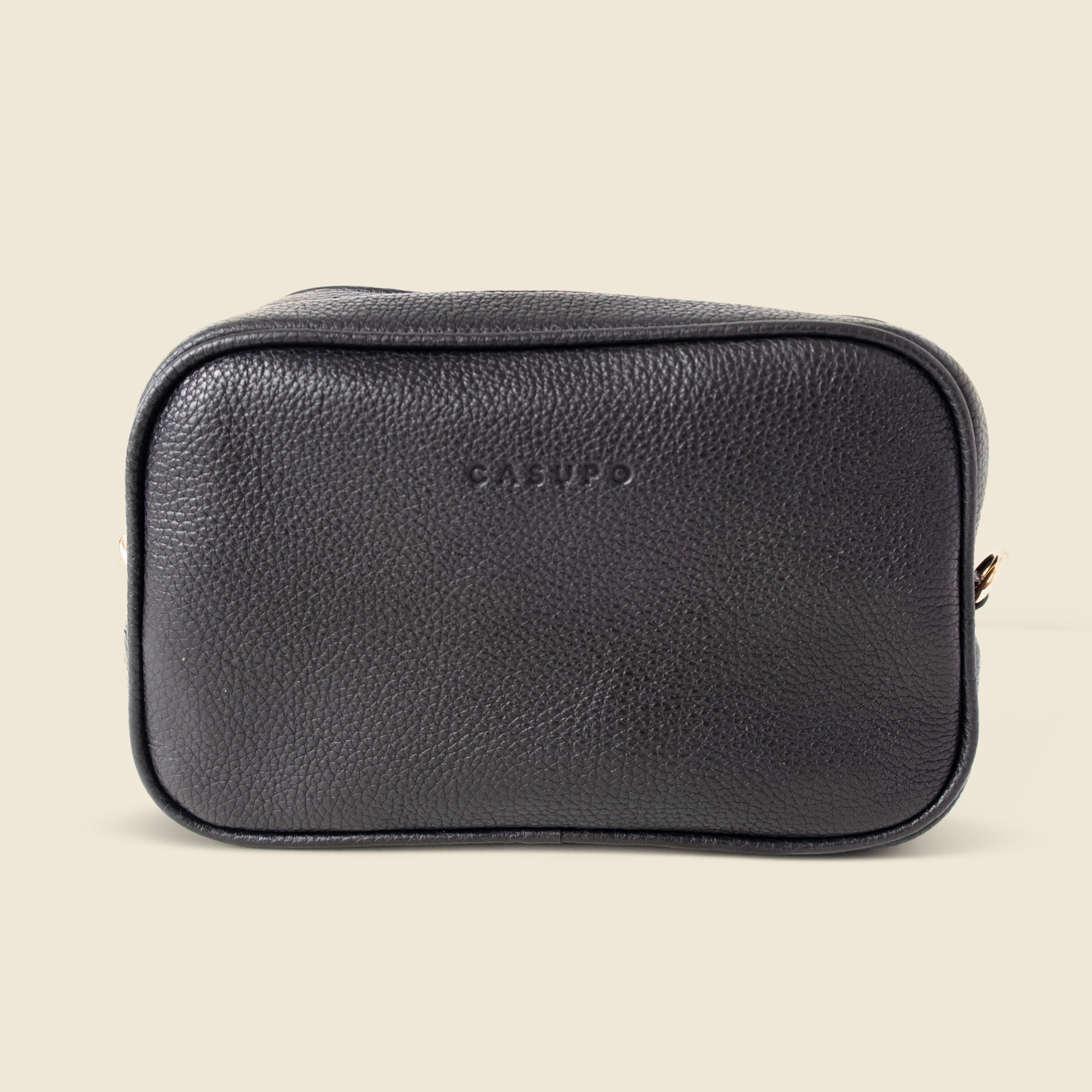 Large Leather Cosmetic Bag - Black