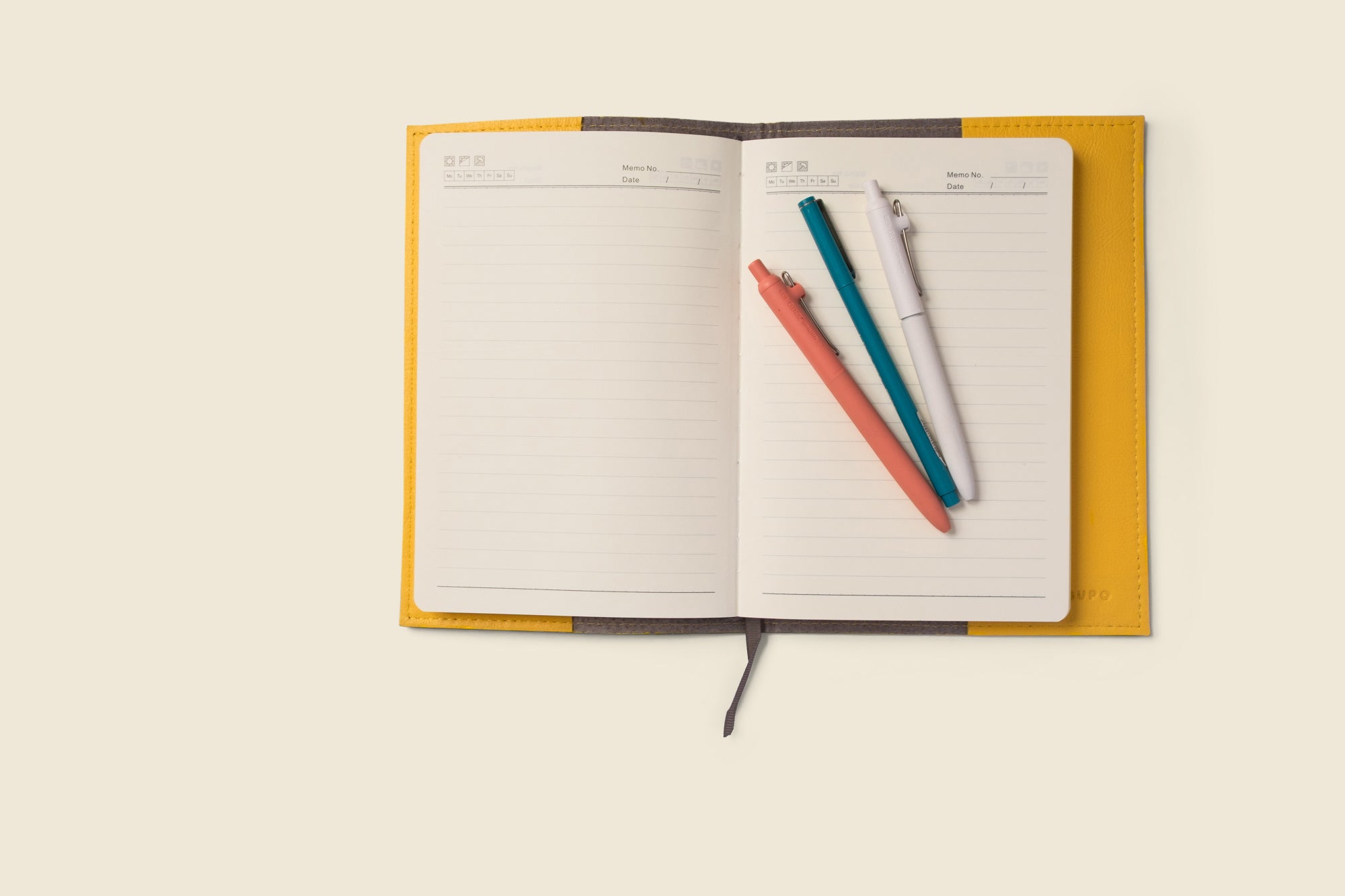 Cute and fun yellow leather notebook cover with lined notebook. refillable and customizable