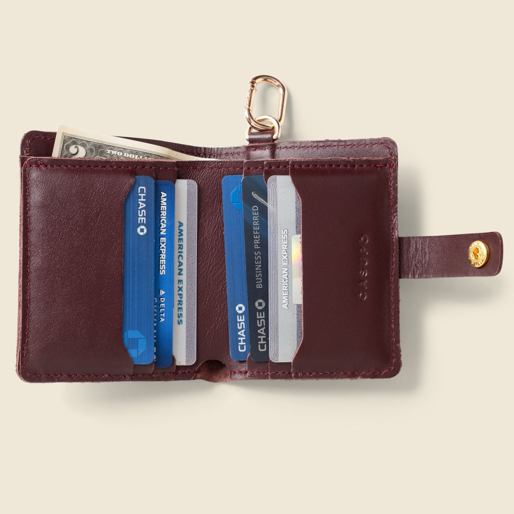 Wallet with Snap and Key Ring - Bugundy