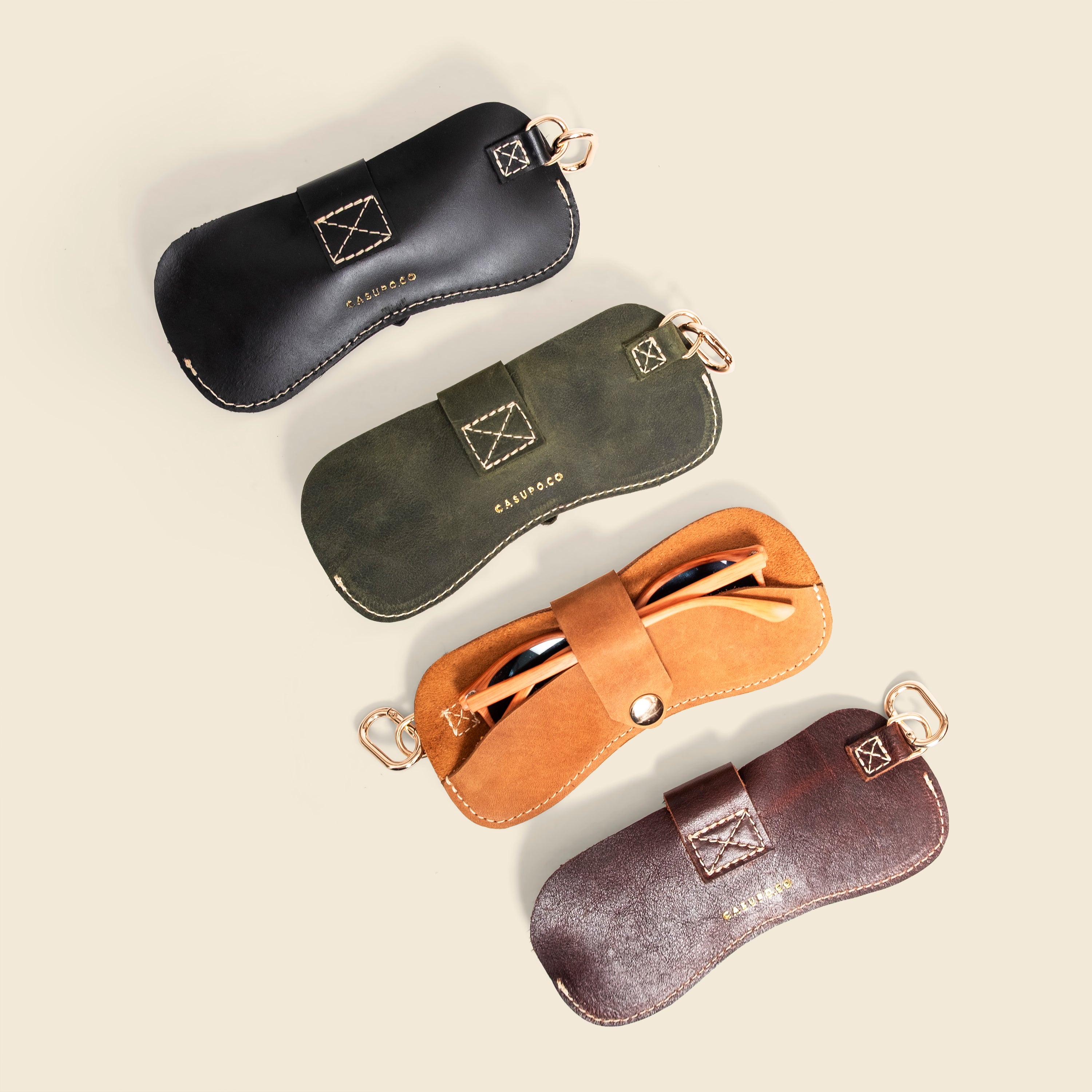 Premium Leather Sunglass Case with Carabiner | Custom Corporate Gift - 100 Unit Minimum