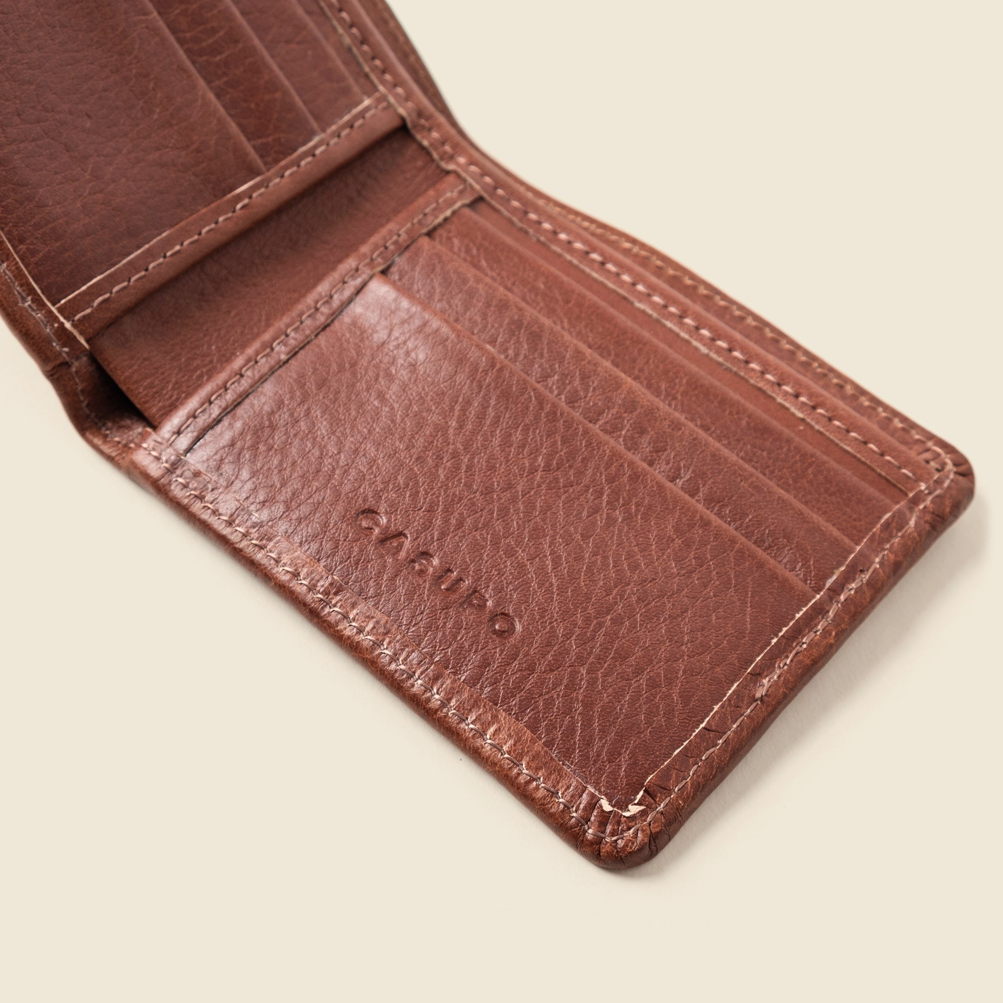 Chocolate Large Billfold Wallet with RFID protection open - Casupo
