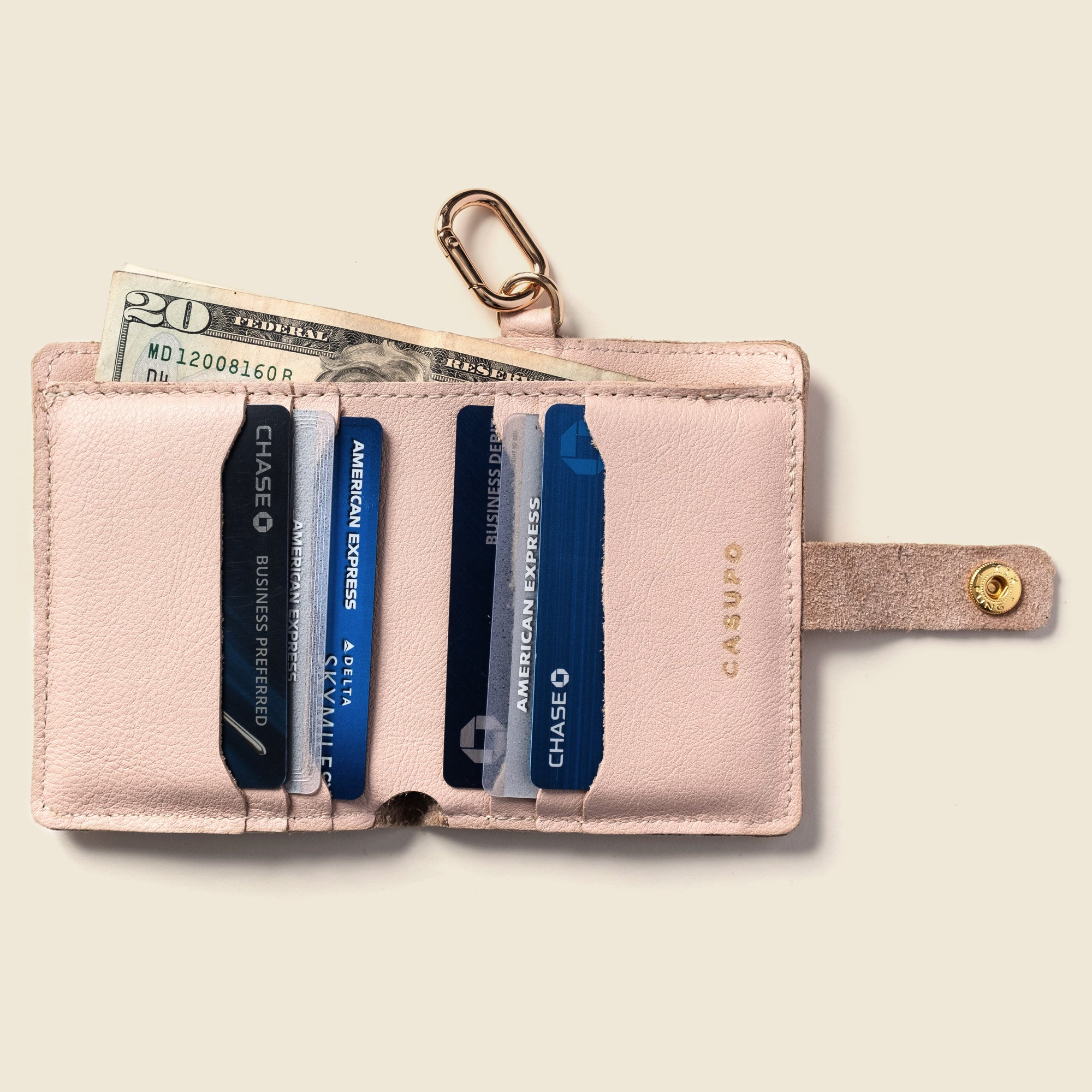 Wallet with Snap and Key Ring - Nude
