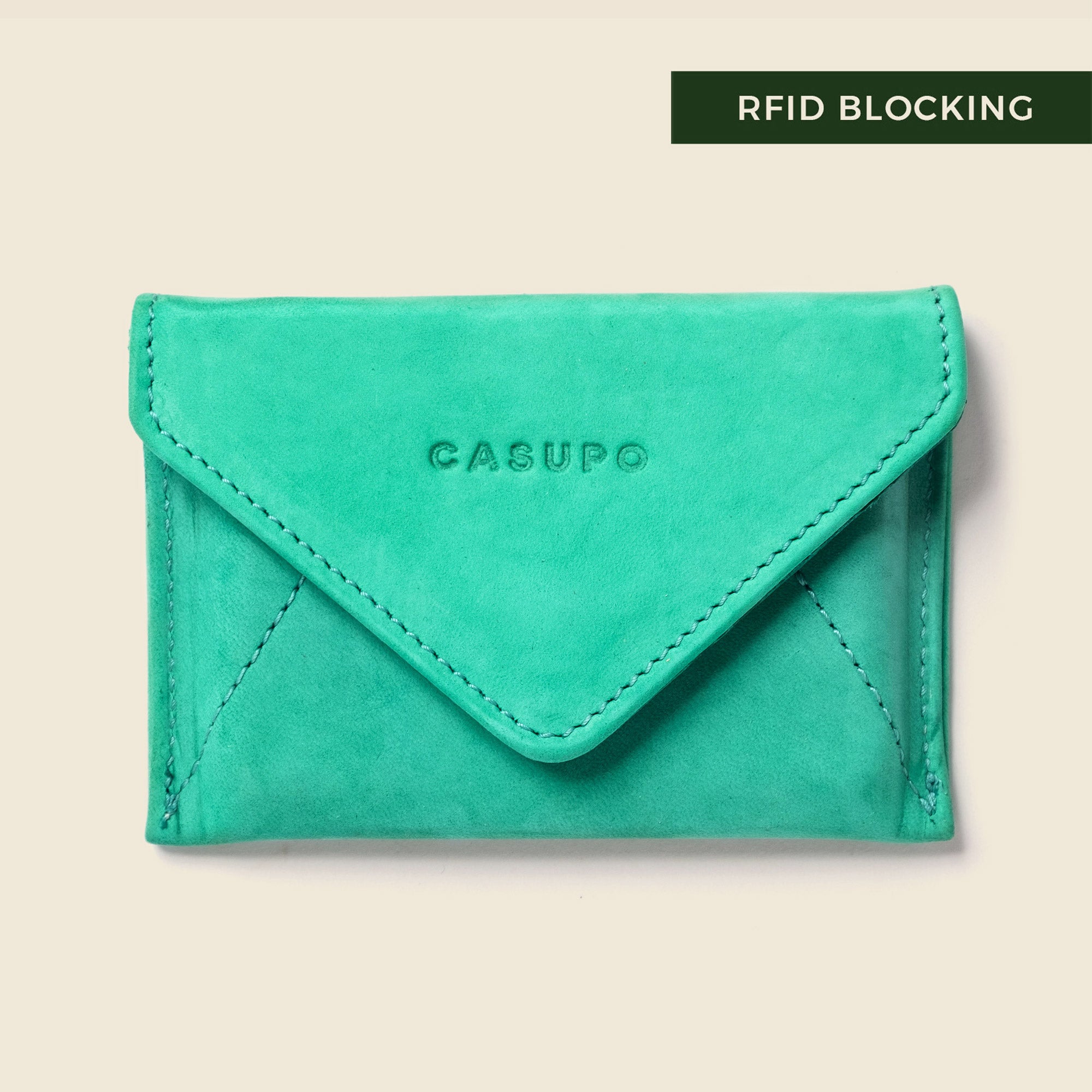 Green leather cardholder wallet for women