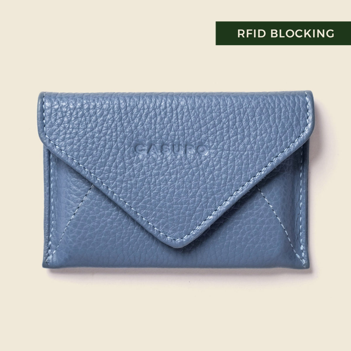 Blue leather envelope wallet for cards and cash