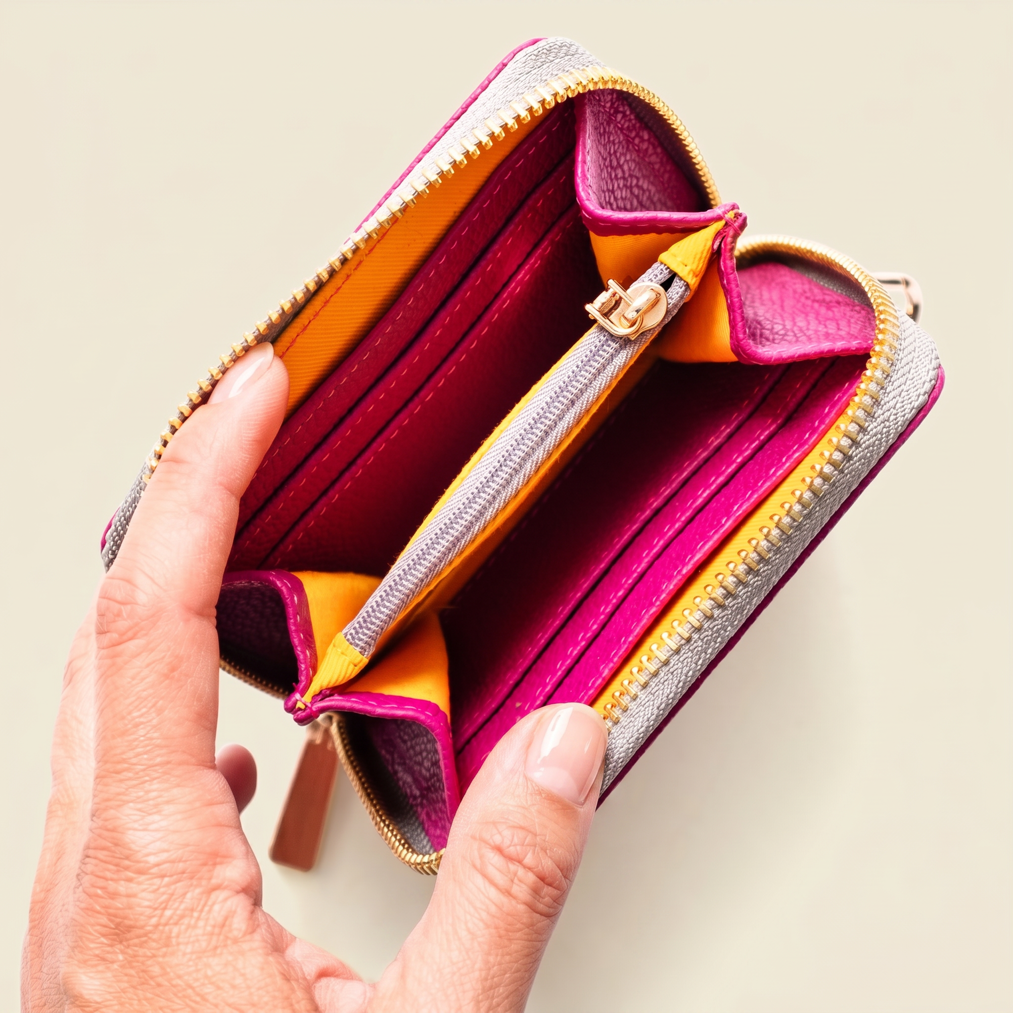 Small Zipper Wallet with Detachable Key Ring - Pink