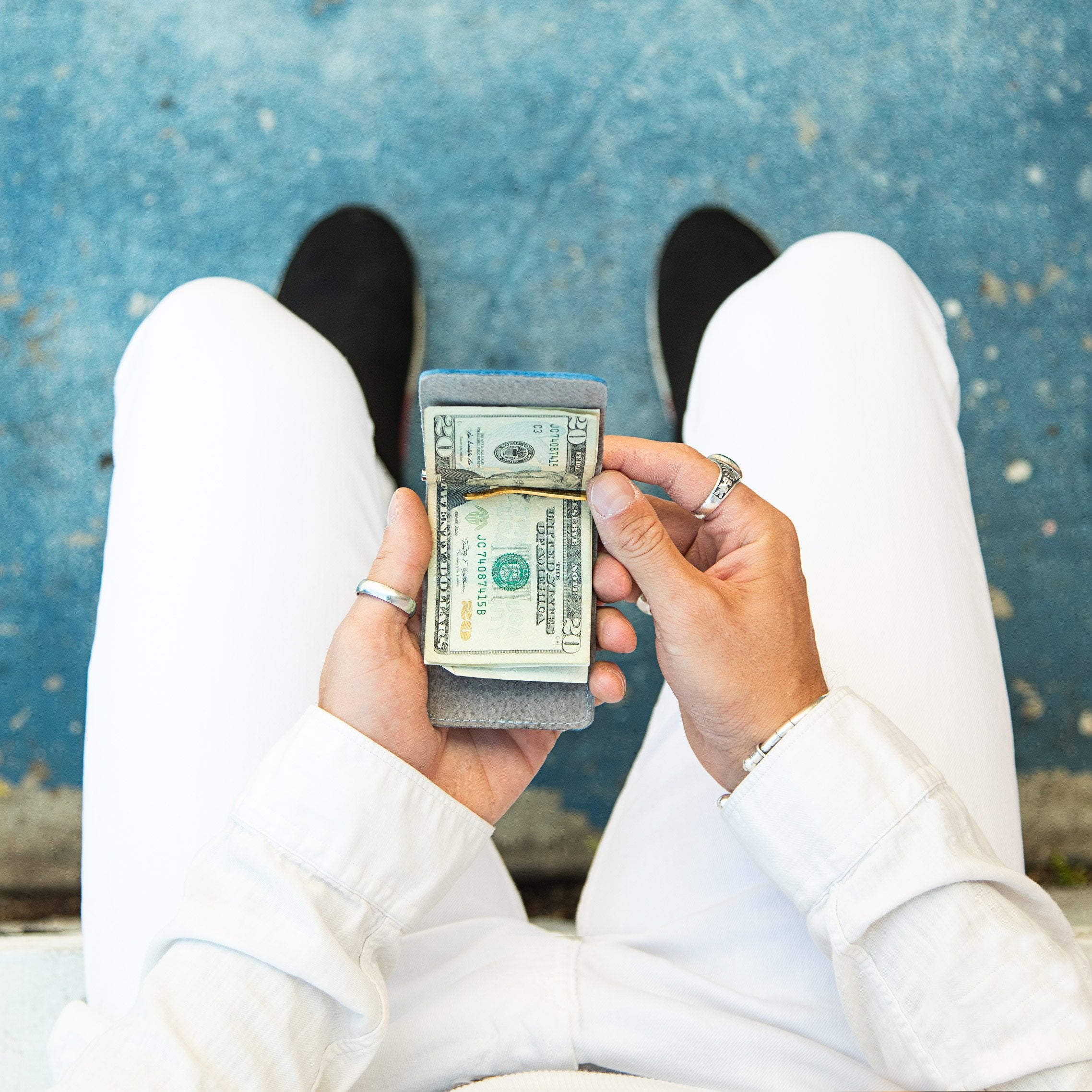 blue leather wallet for cash and cards