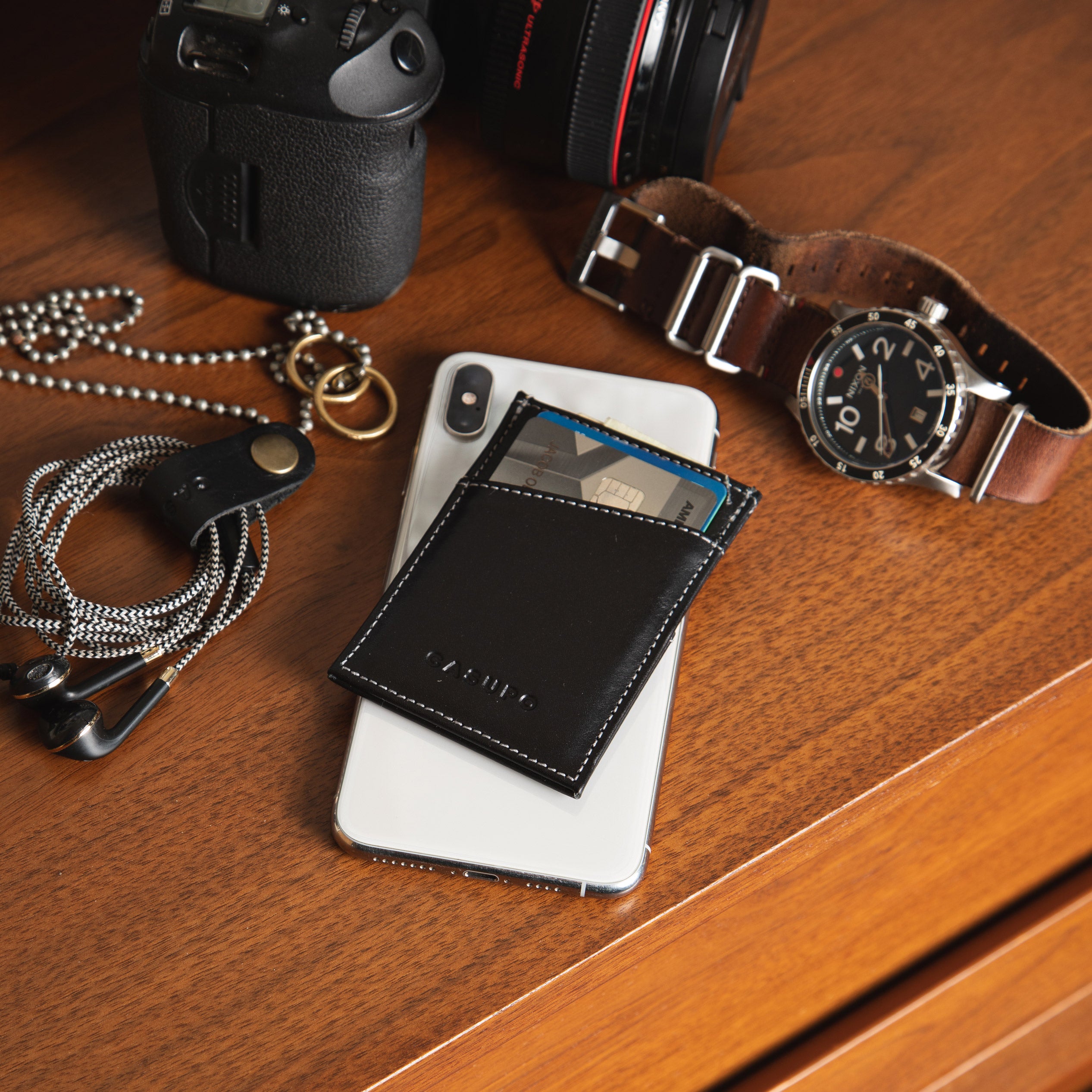 sleek black leather wallet