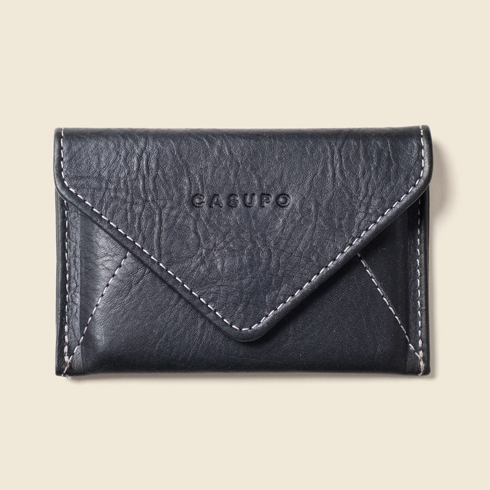 Black leather card holder envelope
