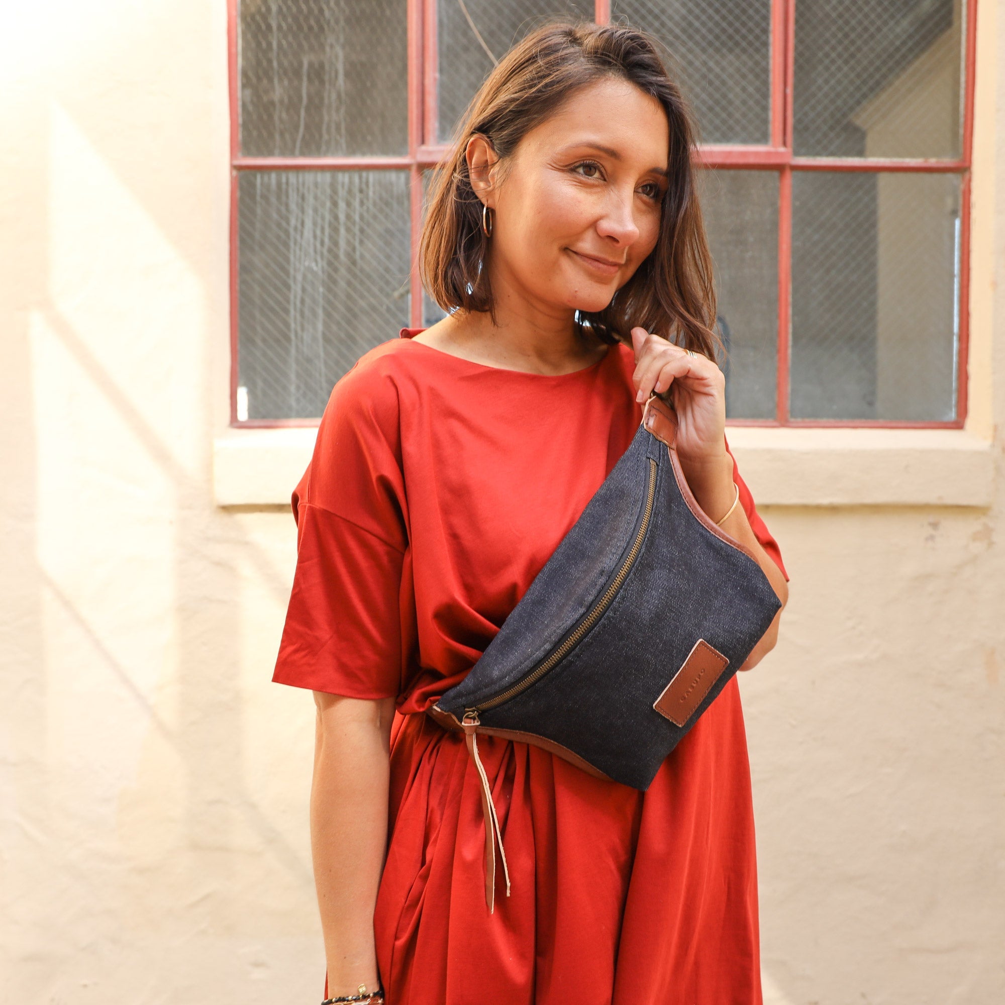 lightweight denim fanny pack for men