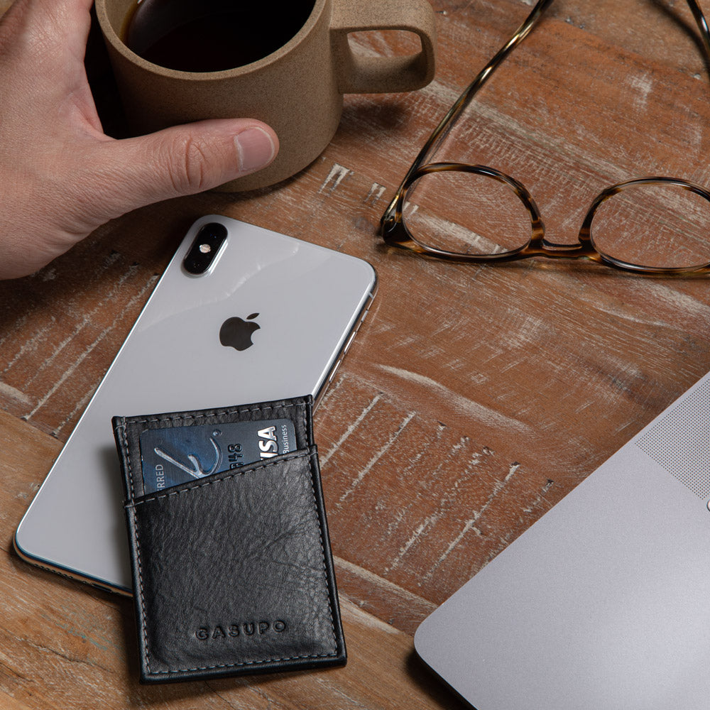 compact black leather wallet