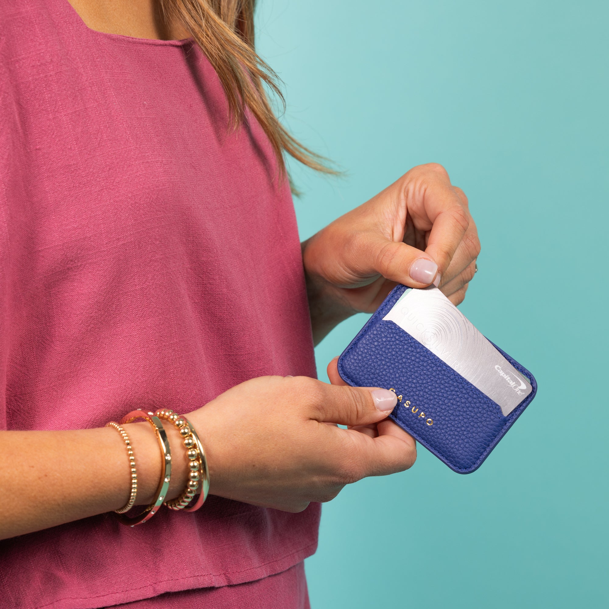 cobalt blue mag safe iPhone wallet for women, minimalist cardholder with magnet for iPhones