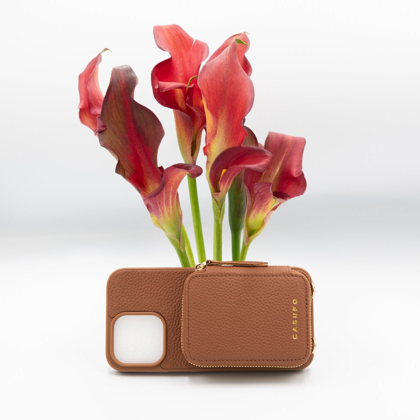 iPhone Case and Wallet with Long Strap - Tan