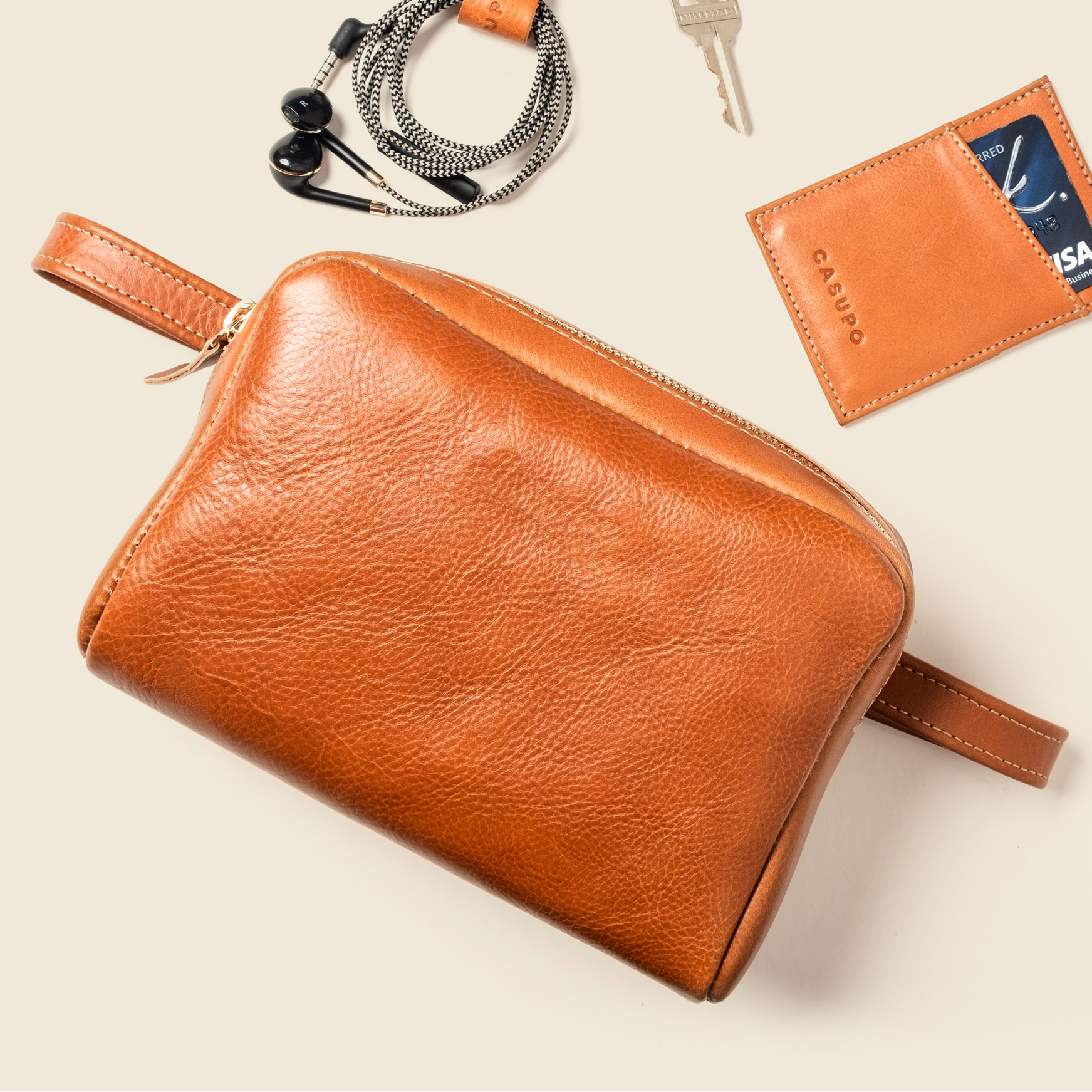 Leather gift set with women's bag, keychain. mini wallet and cord holder