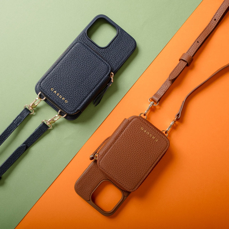 iPhone Case and Wallet with Long Strap - Tan