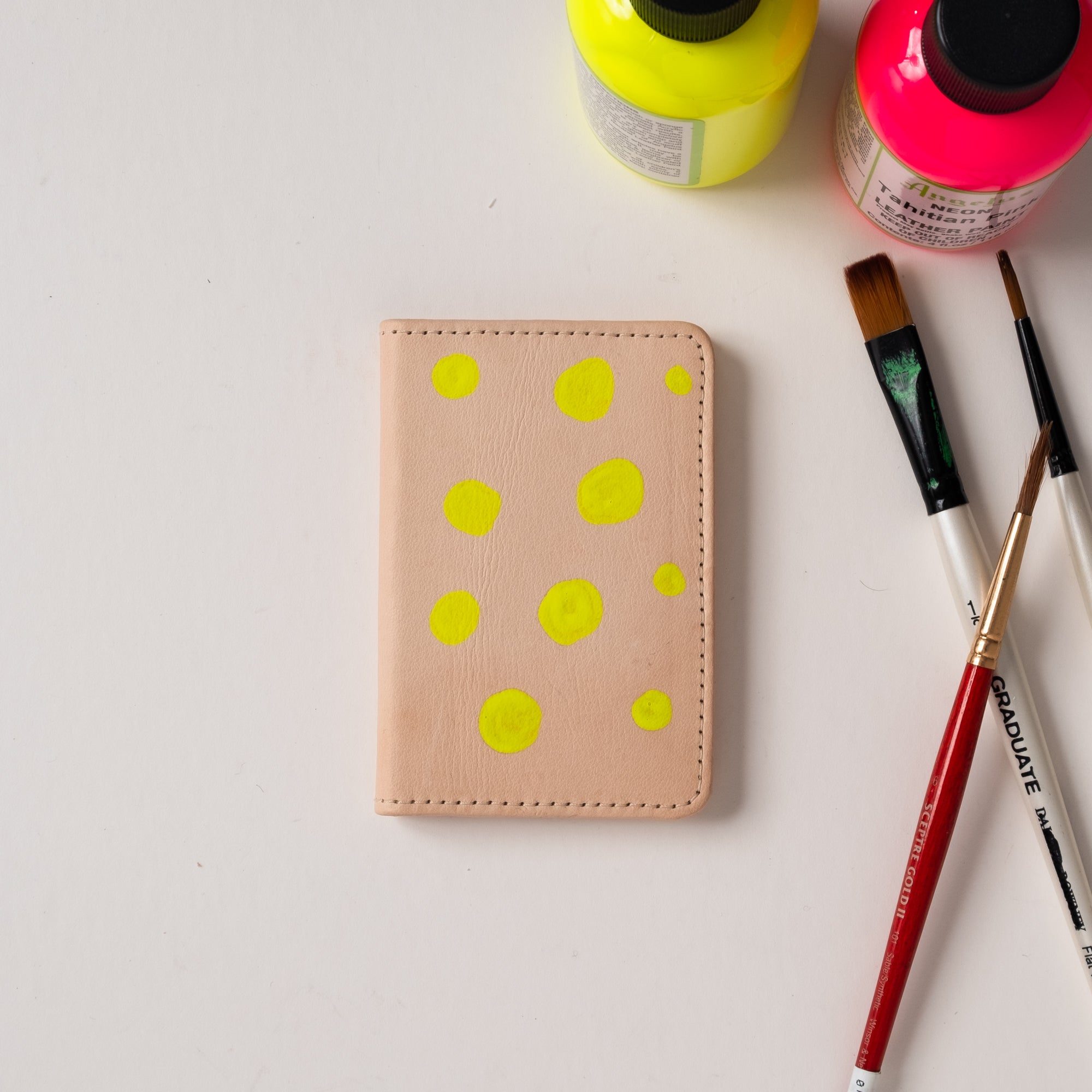 Hand Painted Compact Bifold Wallet - Tennis Dots