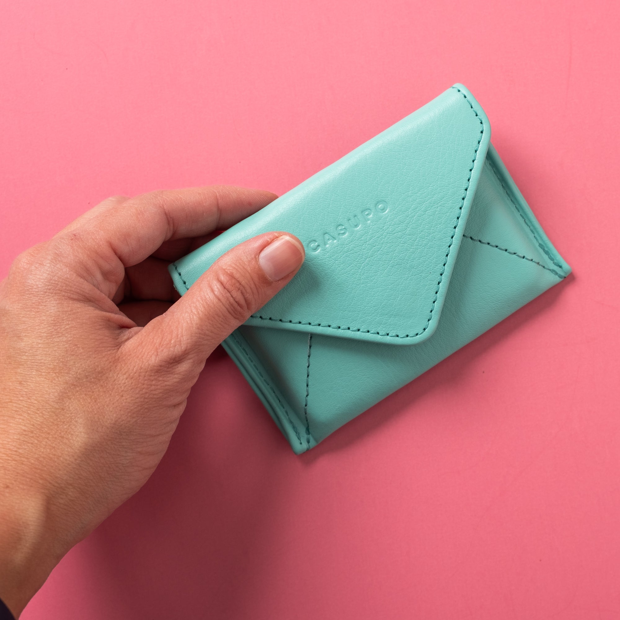 Small leather envelope wallet for cards and cash