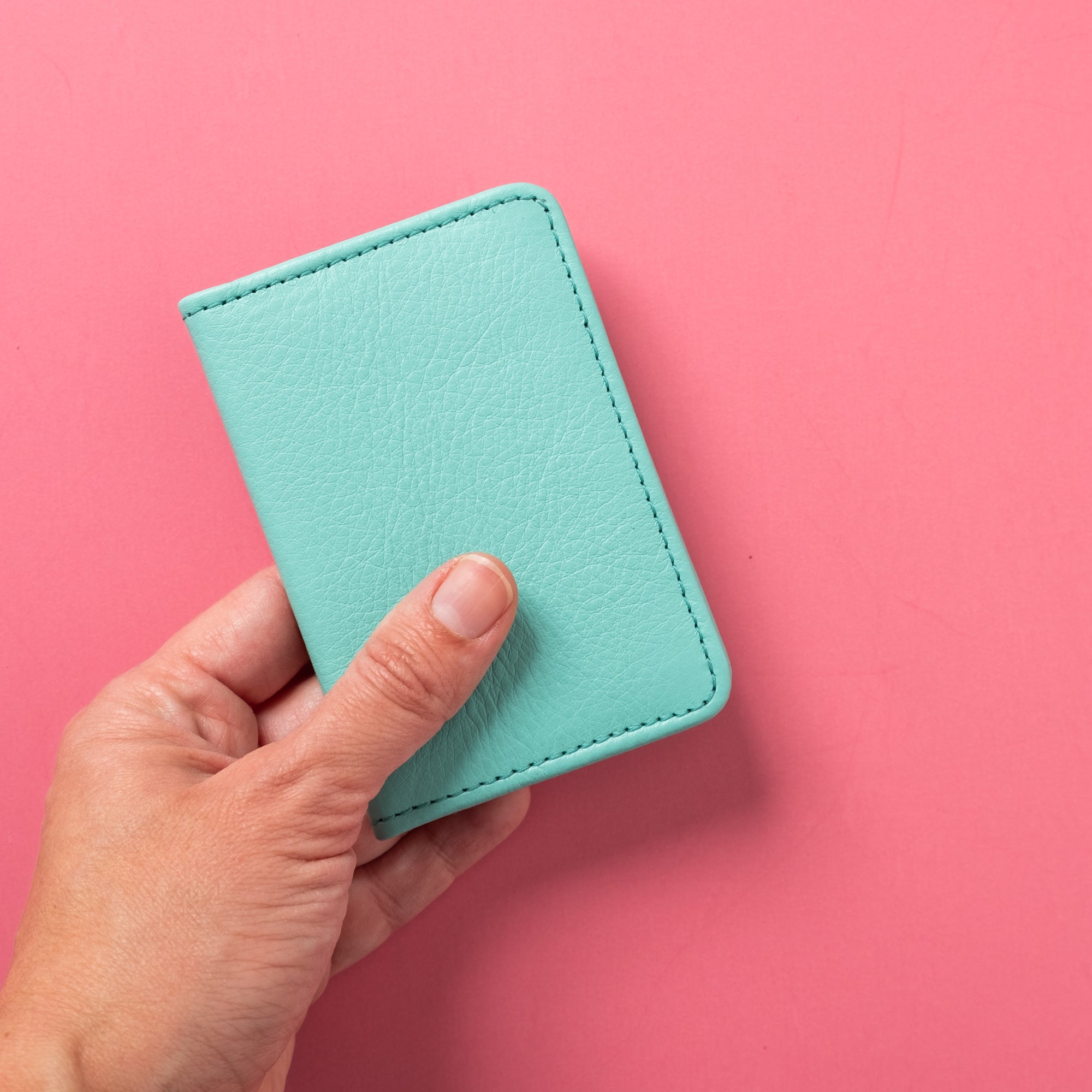 fun blue leather bifold wallet for minimalist