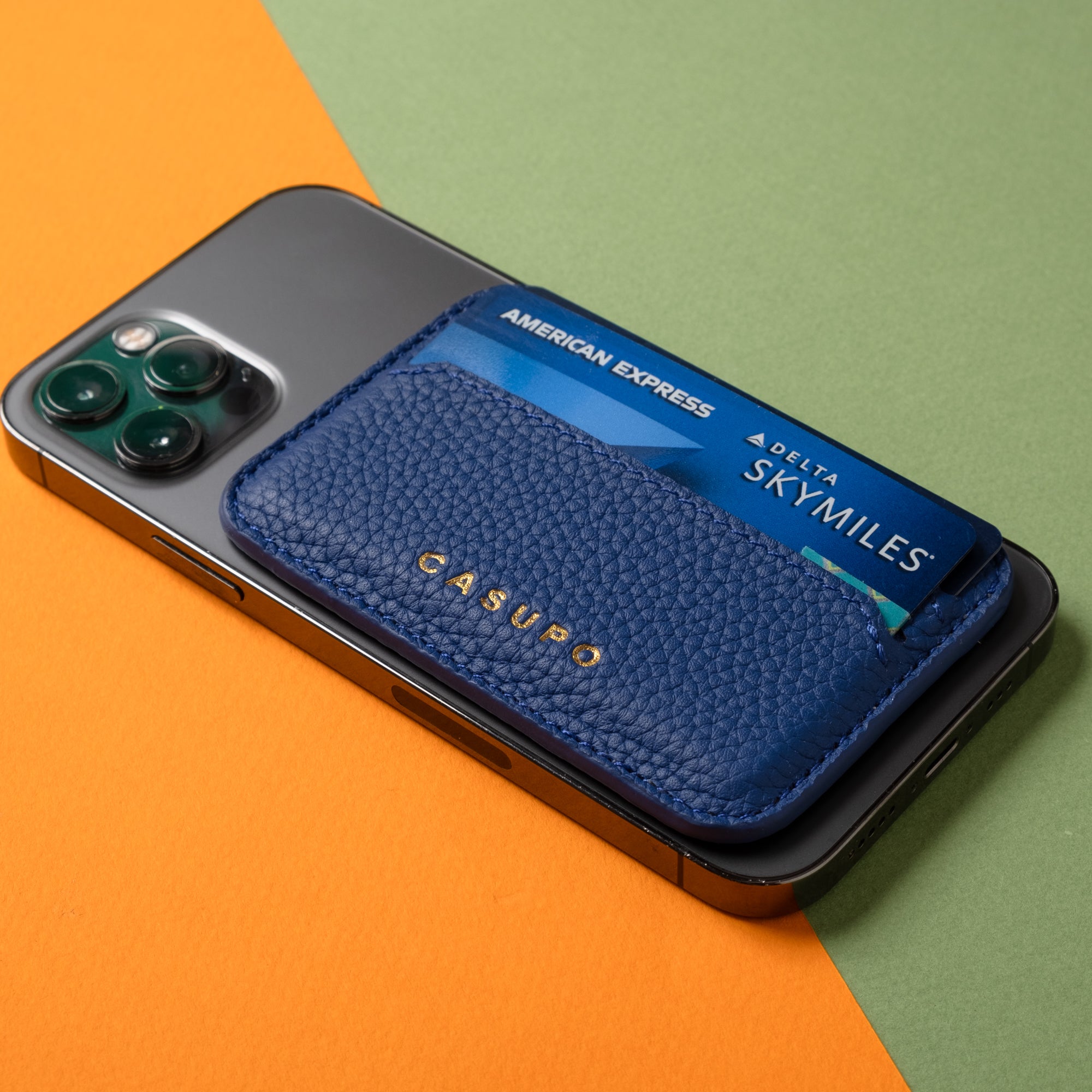 blue leather mag safe iphone wallet for men
