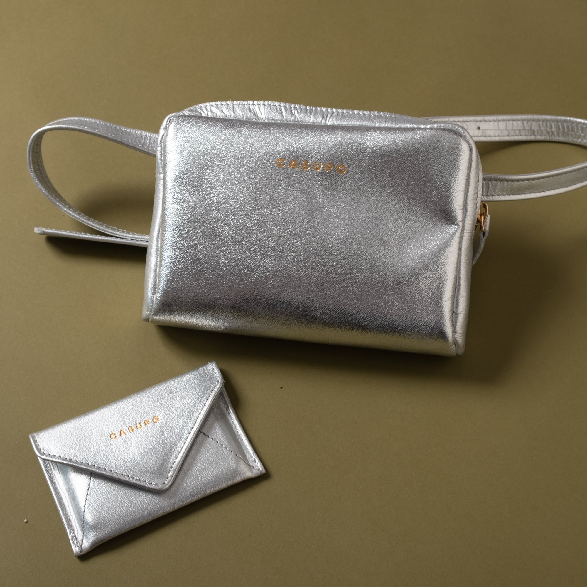 silver leather fanny pack purse for women