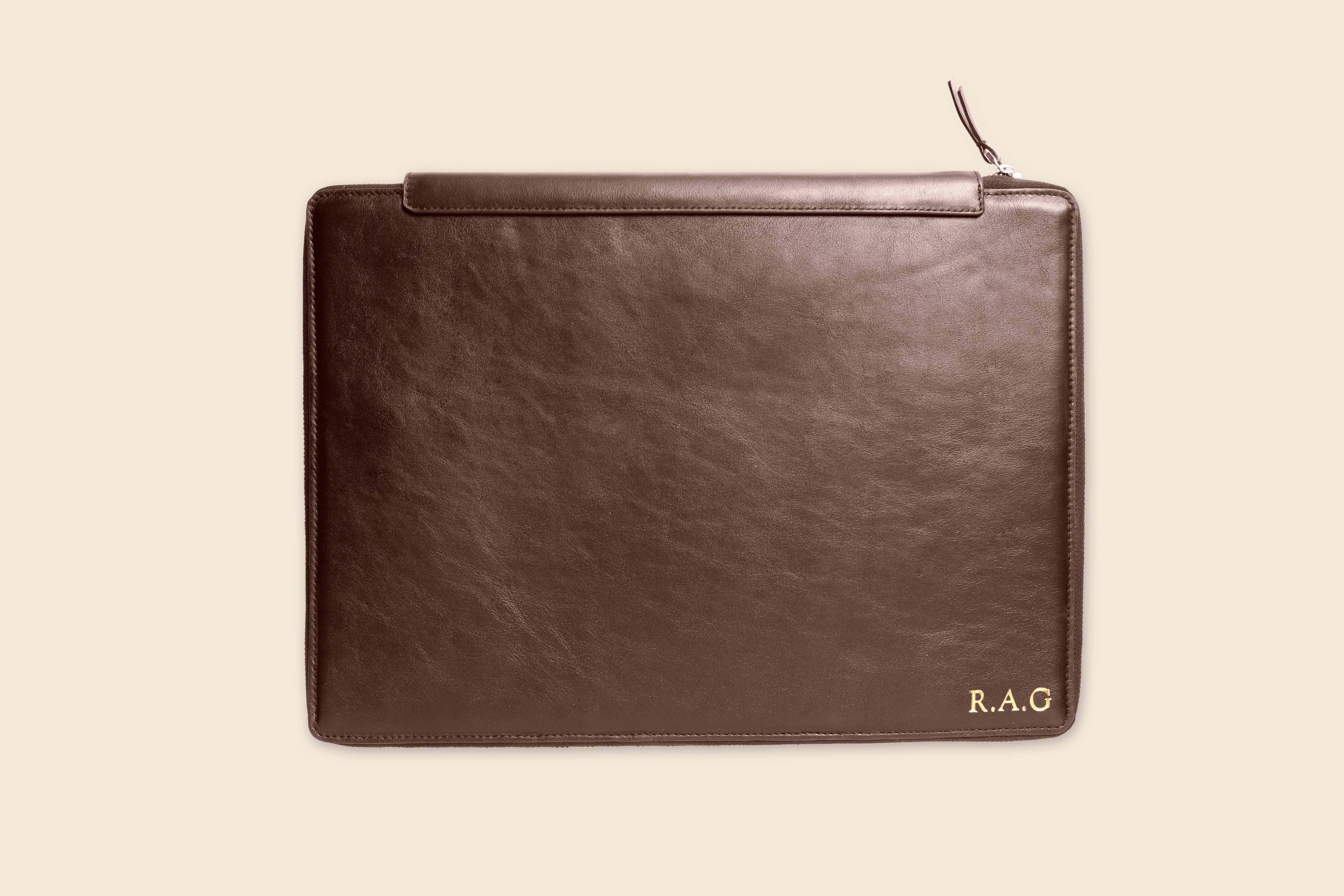 brown leather laptop folio