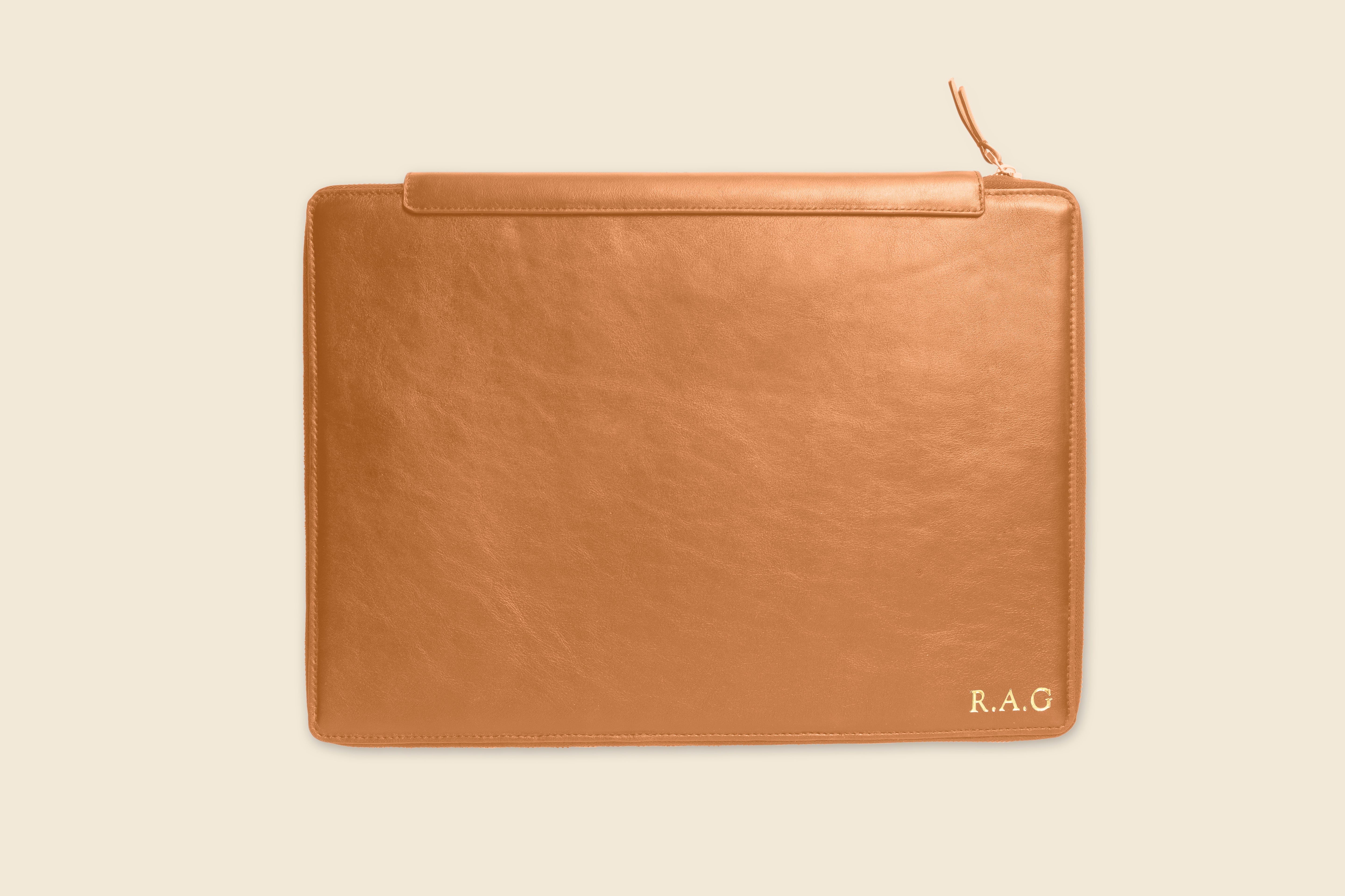 Tan brown leather pad folio