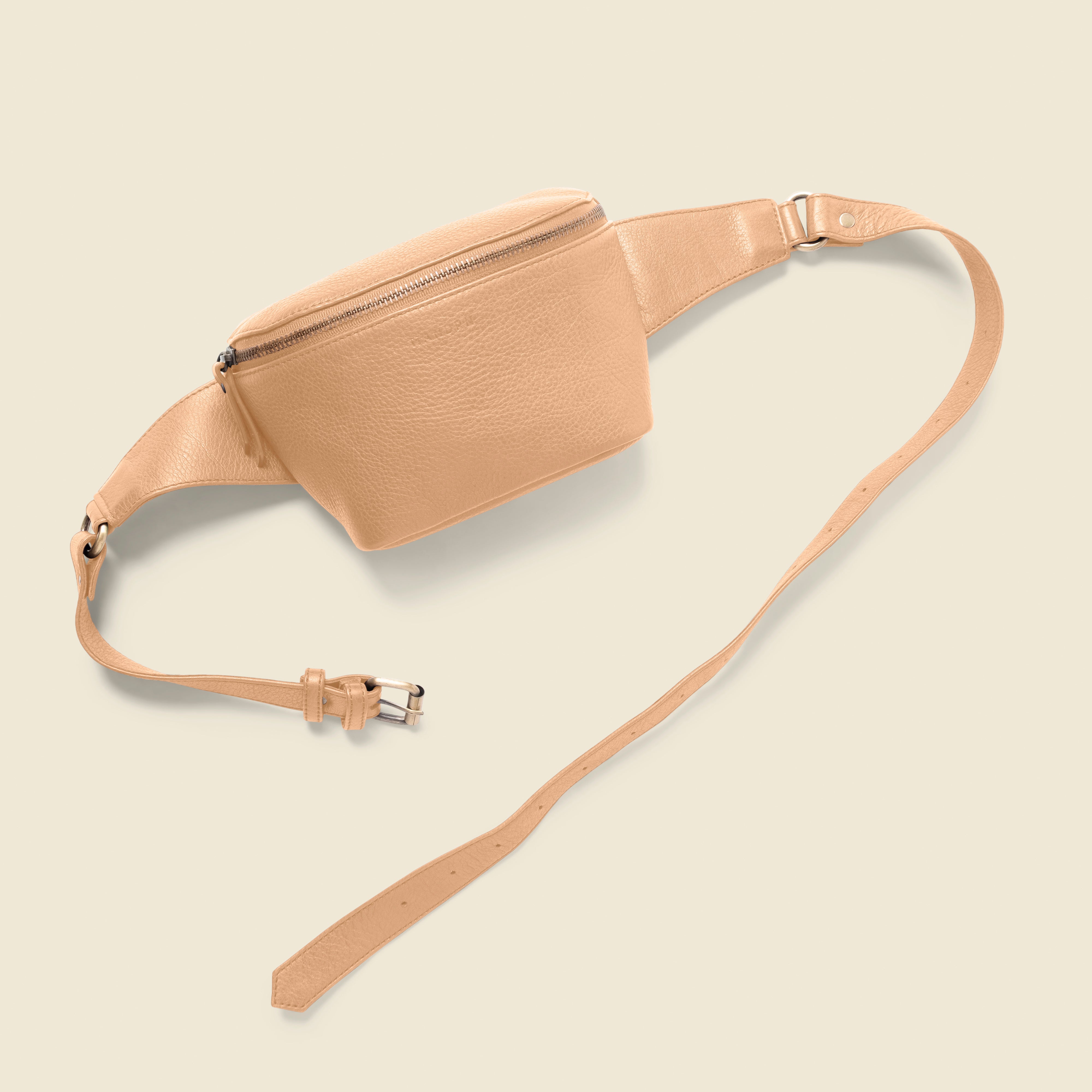 beige leather fanny pack bag for private events and corporate gifts.