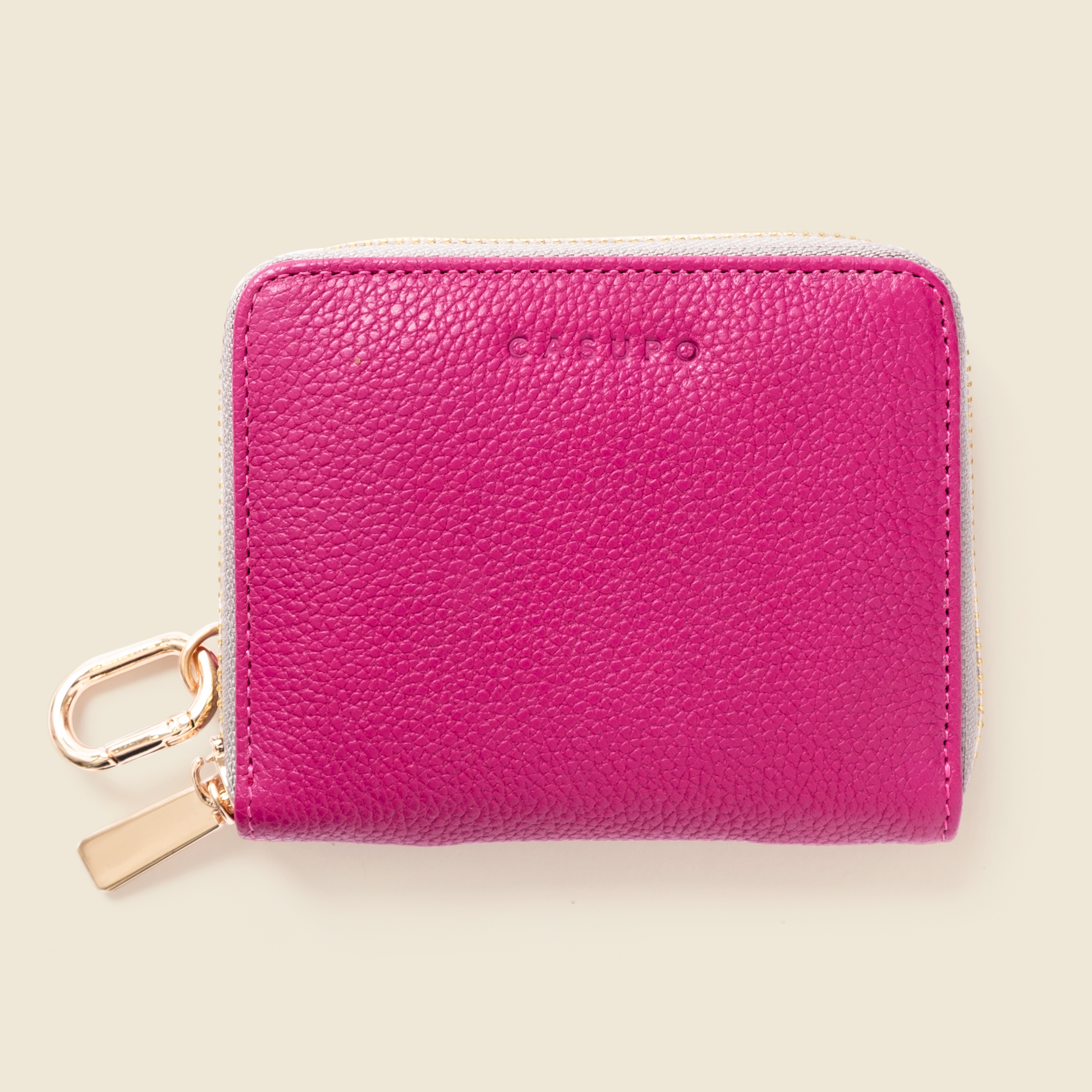 Small Zipper Wallet with Detachable Key Ring - Pink