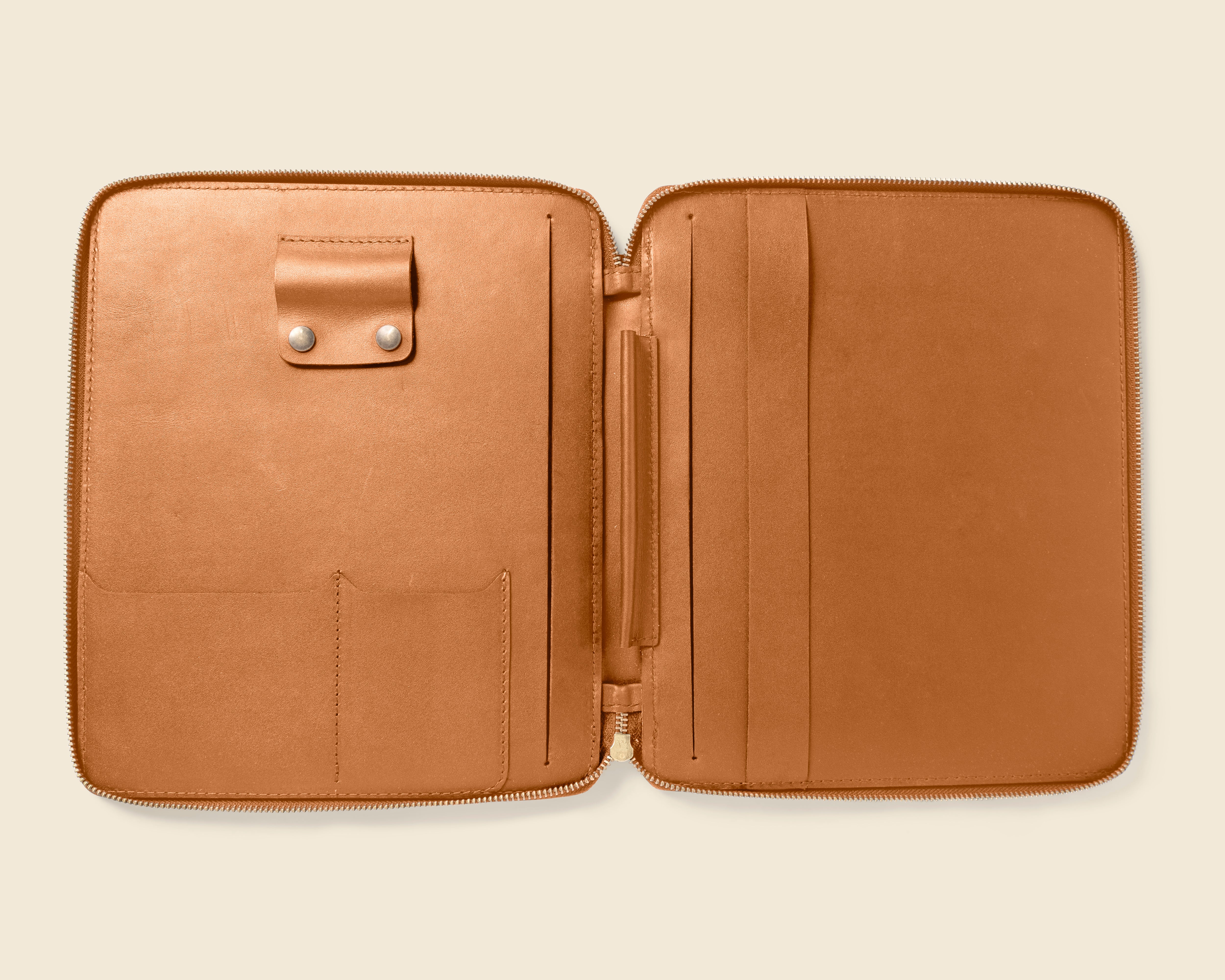 Brown leather ipad zippered folder for corporate gifts