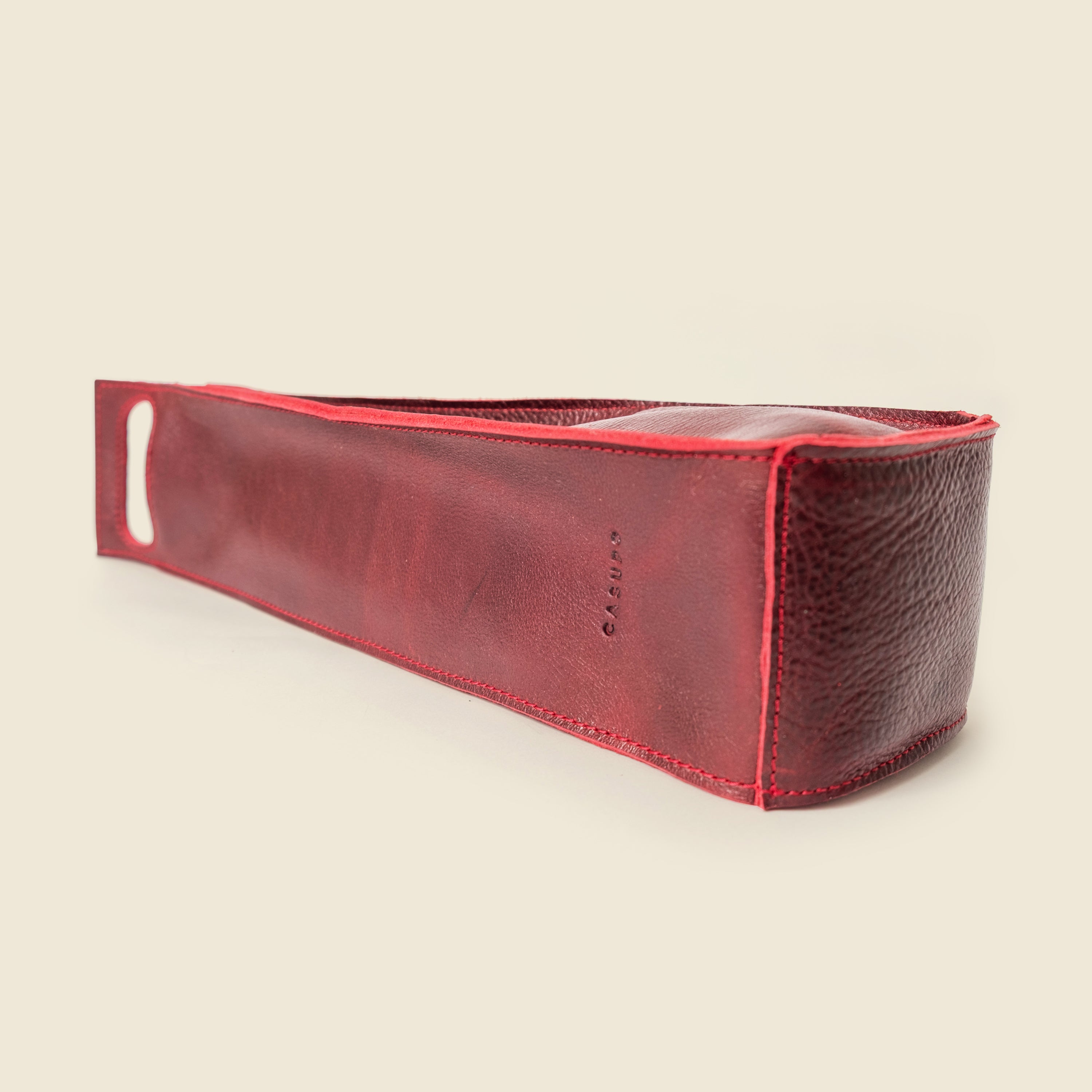 Premium Leather Bottle Tote with Handle - Merlot Red