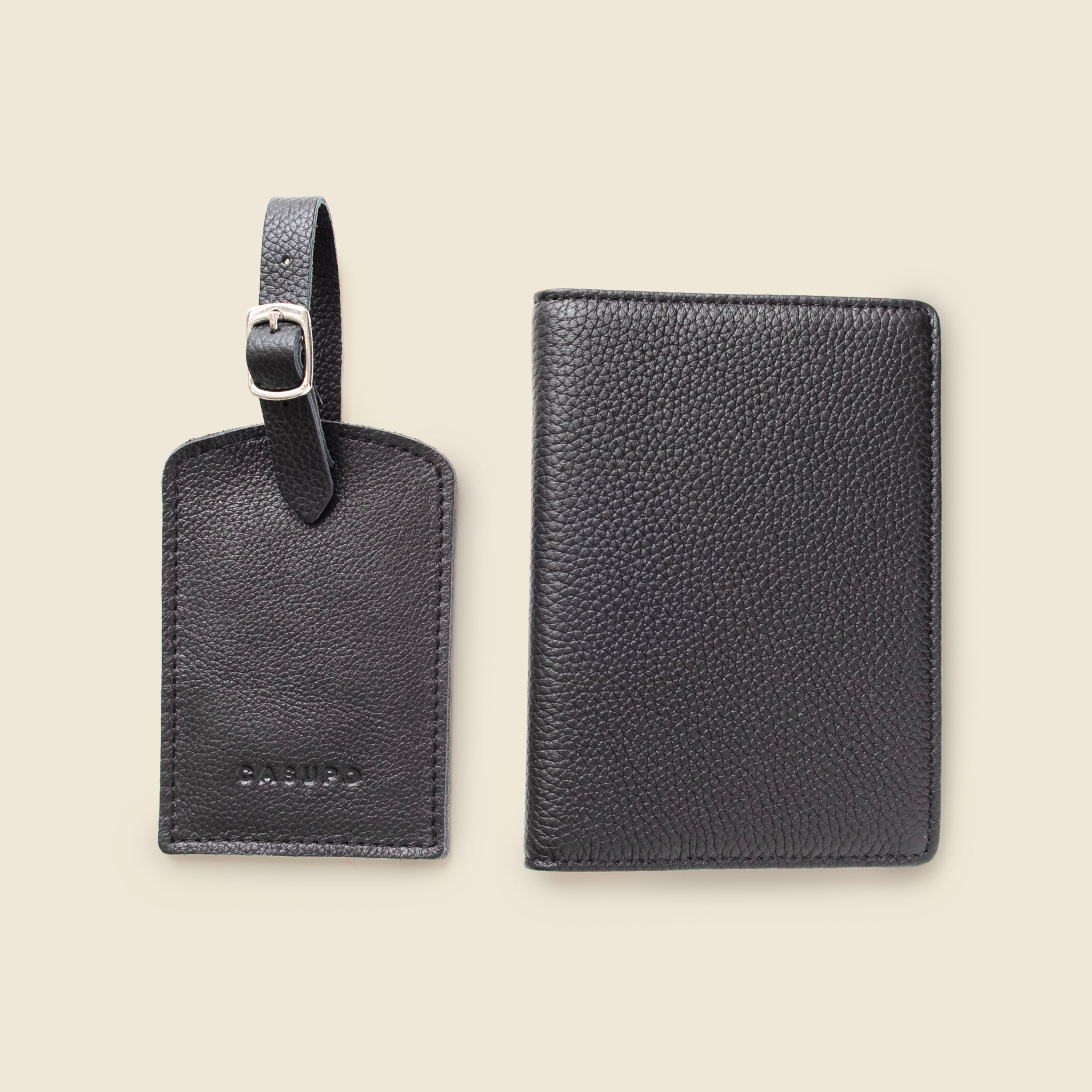 Passport Wallet  and Luggage Tag Set — Full-Grain Leather, RFID Blocking - Black