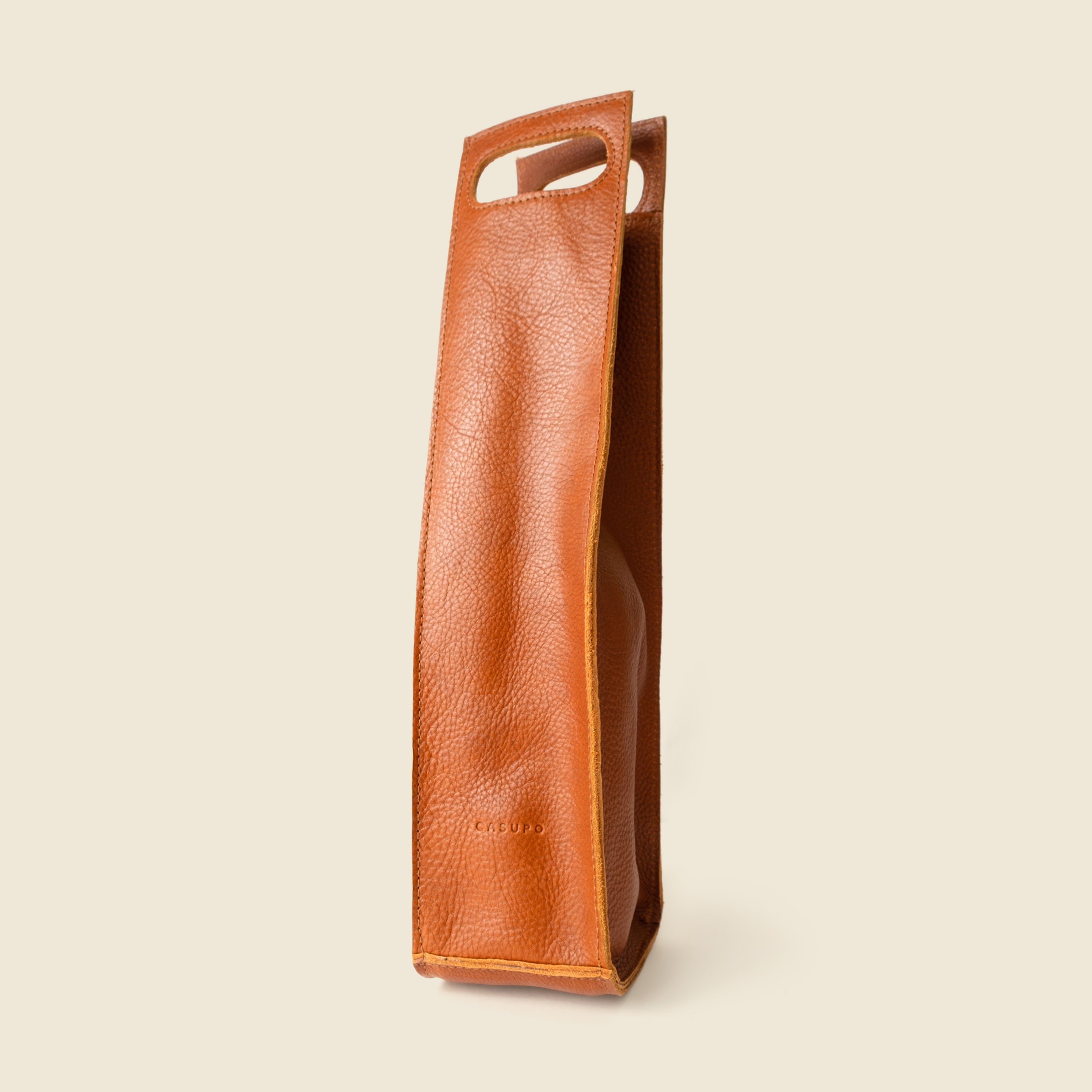 Leather Bottle Tote with Cutout Handle - Natural