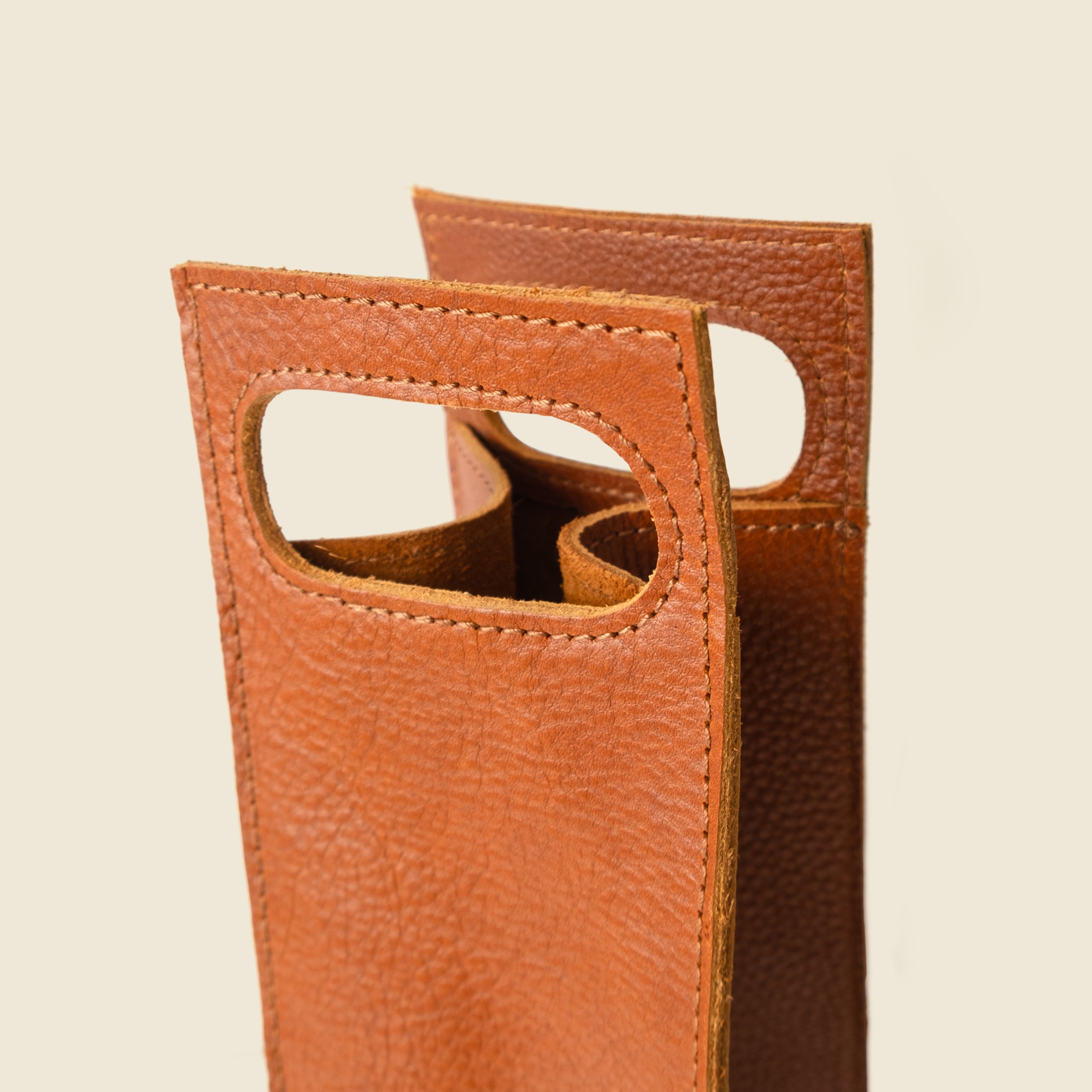 Leather Bottle Tote with Cutout Handle - Natural