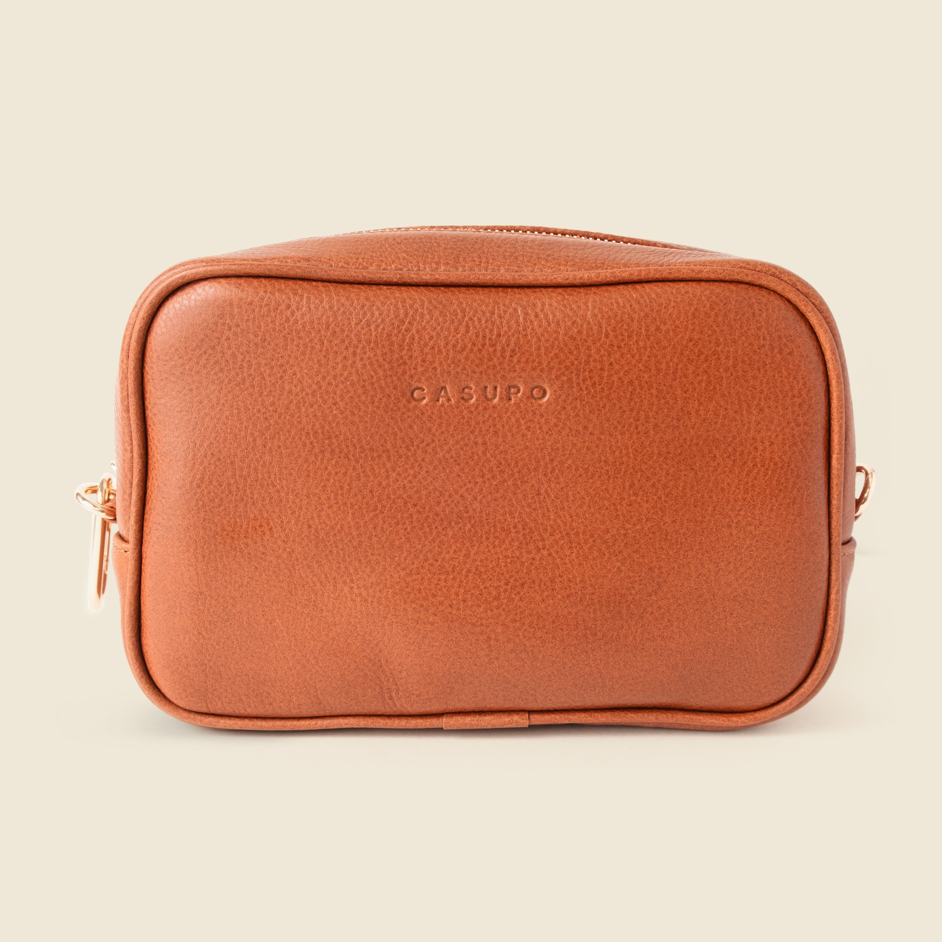 Large Leather Cosmetic Bag - Tan