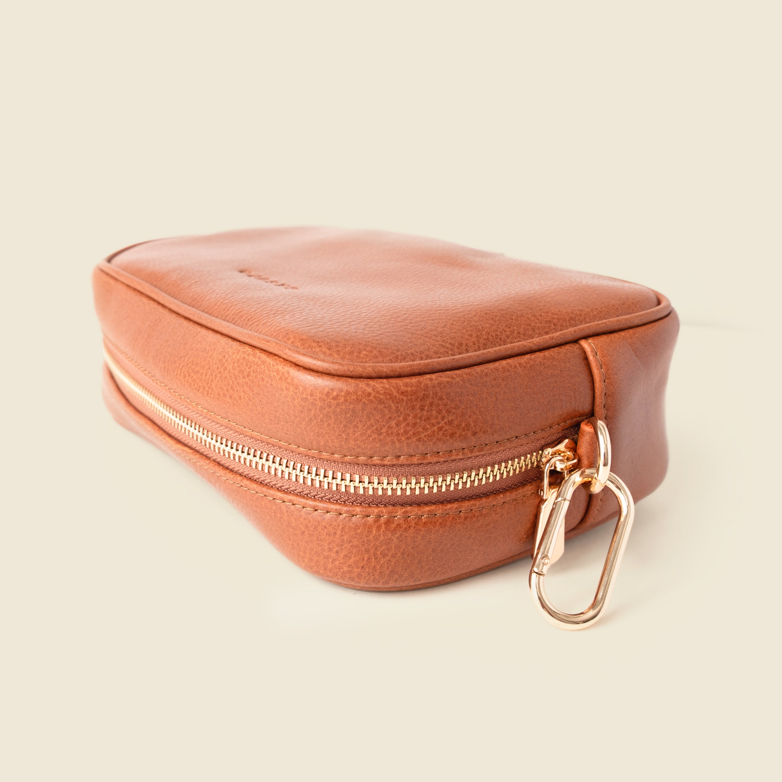 Large Leather Cosmetic Bag - Tan