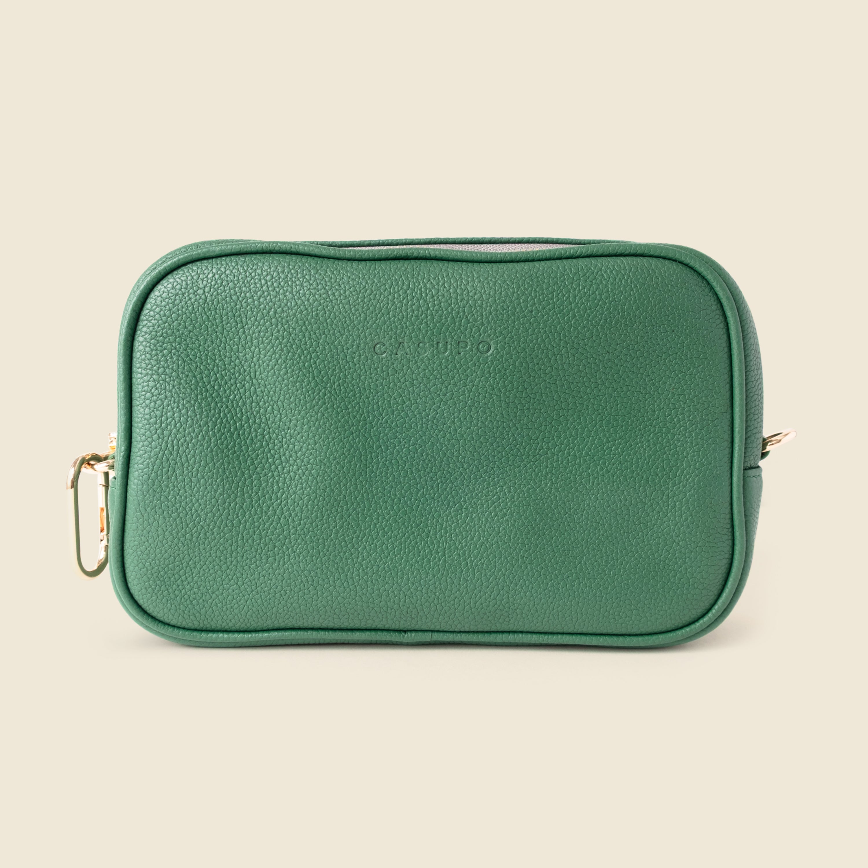 Large Leather Cosmetic Bag - Green