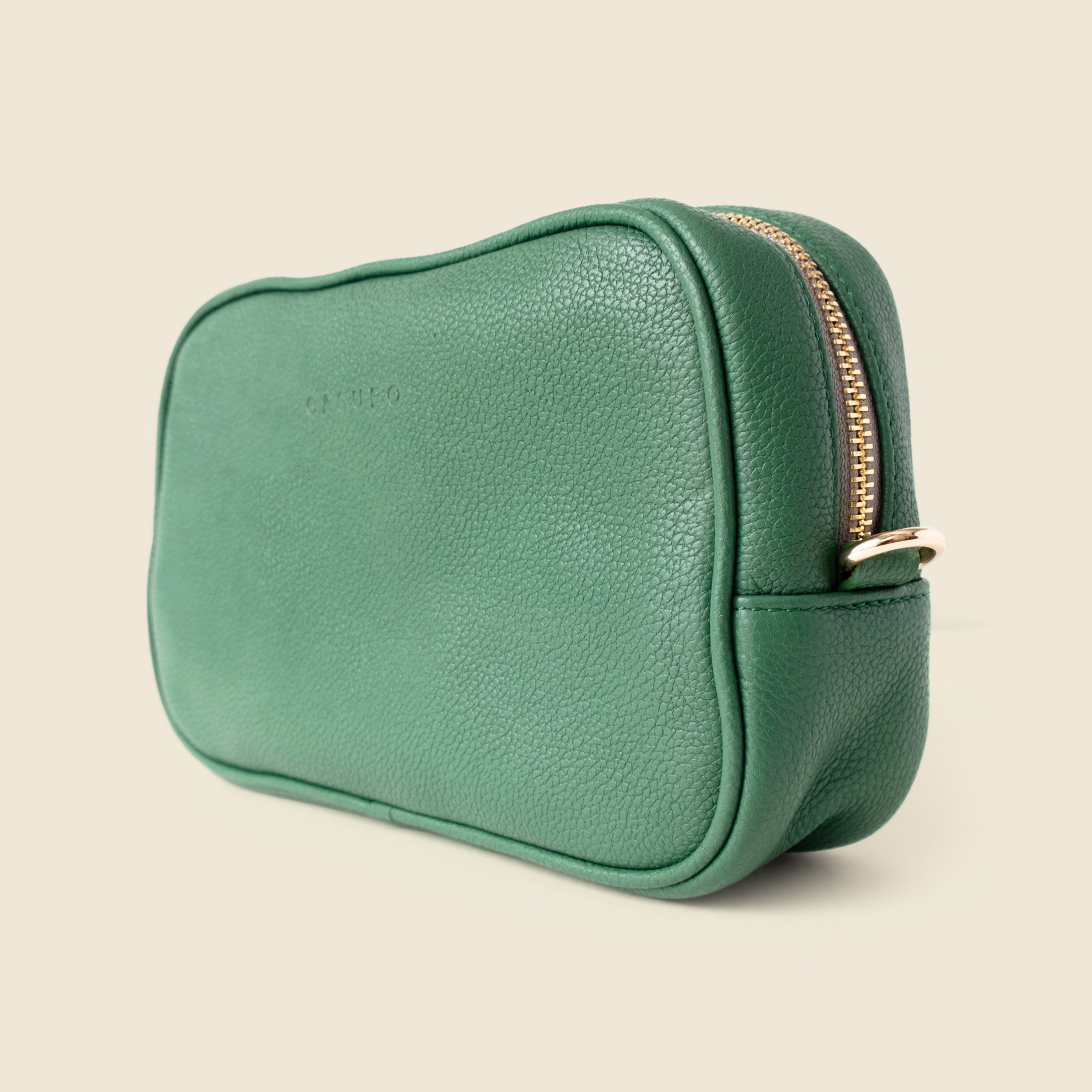 Large Leather Cosmetic Bag - Green