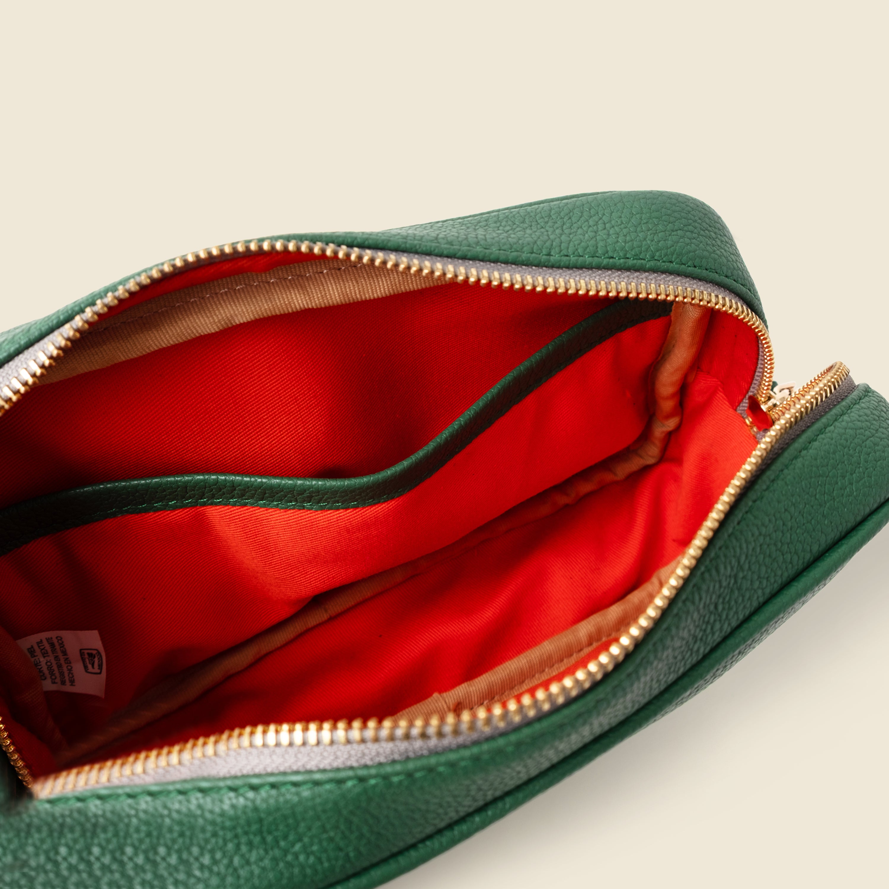 Large Leather Cosmetic Bag - Green