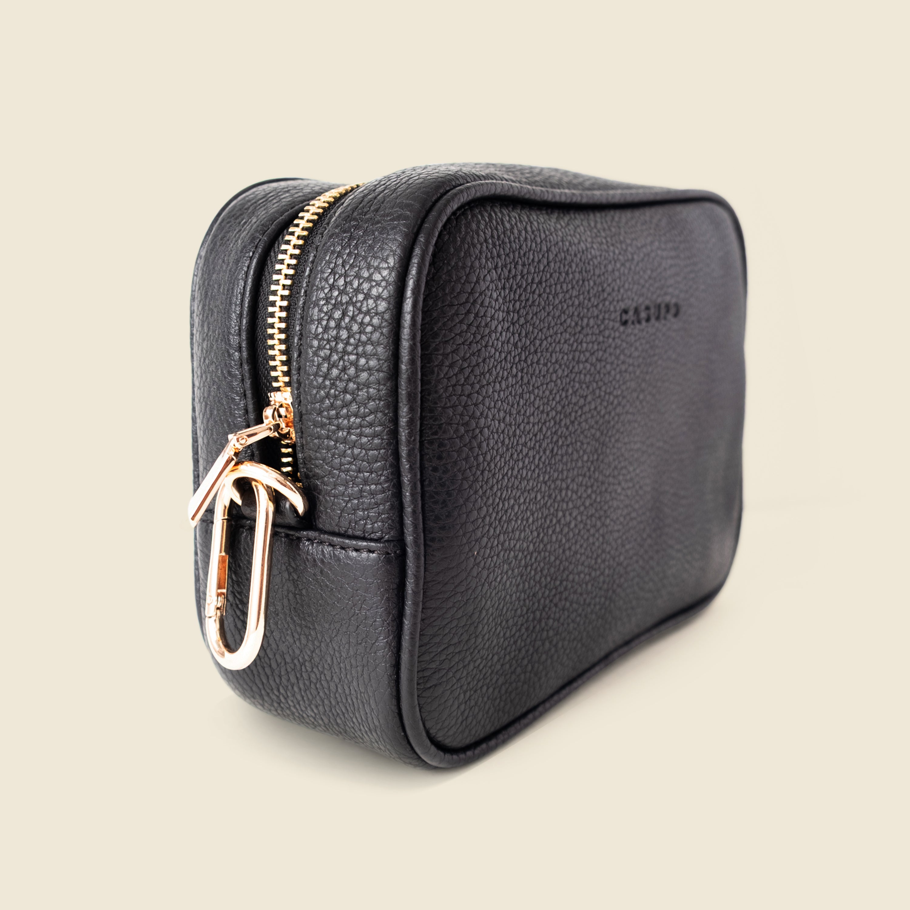 Large Leather Cosmetic Bag - Black